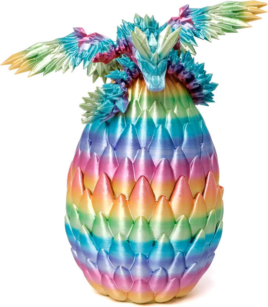 3D Printed Dragon Egg, Rainbow Flying Dragon in Colorful Eggs, Fidget Toy for Birthday Gift, Flexible Desk Figure Decor (Rainbow)