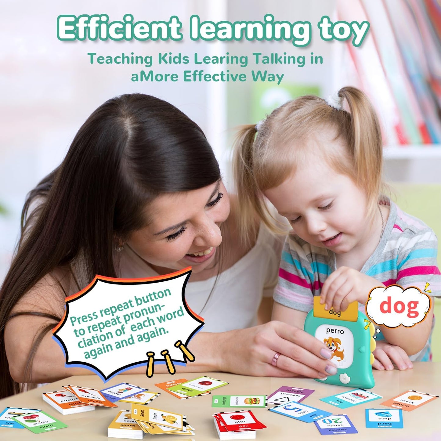Kidzdo Talking Flashcards for Toddlers, 520 Bilingual English Sight Words Educational Learning Toy, Birthday Xmas Gift for Kids 2-6, Pocket Speech Therapy Toys