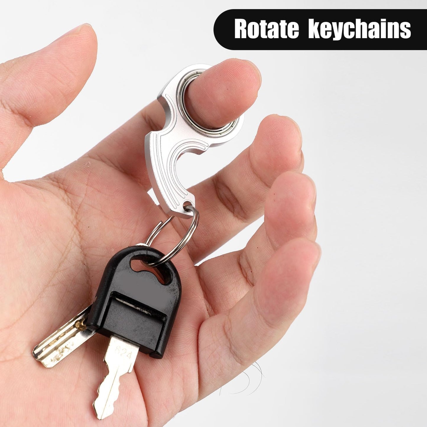2pcs Key Chain Spinner Toys 0.67" Inner Diameter with 2pcs Key Rings, Finger Fidget Keychain Key Ring Spinner Toy Gifts for Kids Adults Finger Exercising Anxiety Relief (Black, Silver)