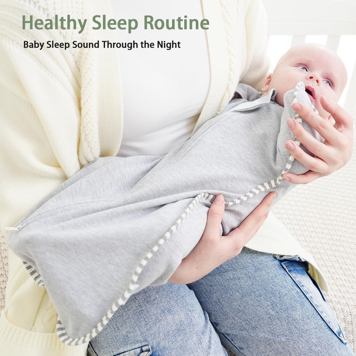 Baby Sleep Swaddles Arms up Swaddle 6-9 Months, Baby Transitional Swaddle Sack with 2-Way Zipper, 2-Pack Arms In/ Out 100% Cotton 0.8Tog Transition Swaddle Sleep Sack for Boy Girl (Large 20-27lbs)