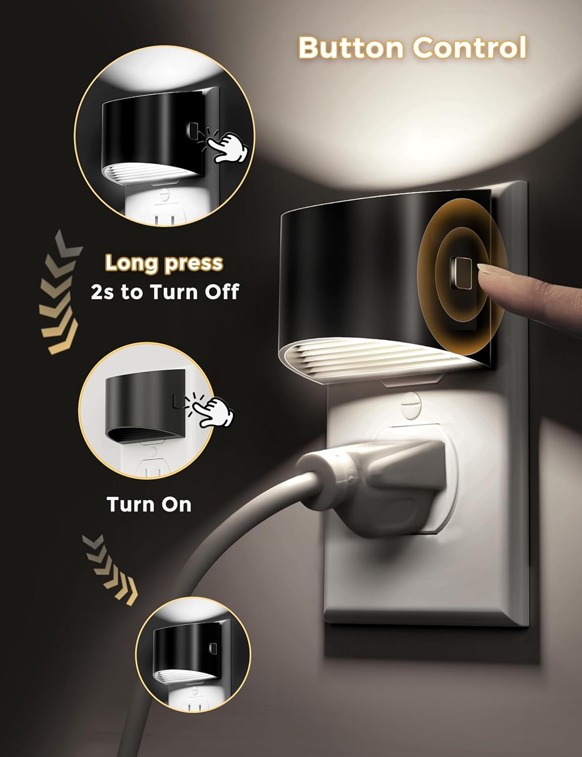 L LOHAS LED Night Lights Plug into Wall 2 Pack, Nightlight with Dusk to Dawn Sensor,3 Level Brightness Adjustable, 5000K Daylight White