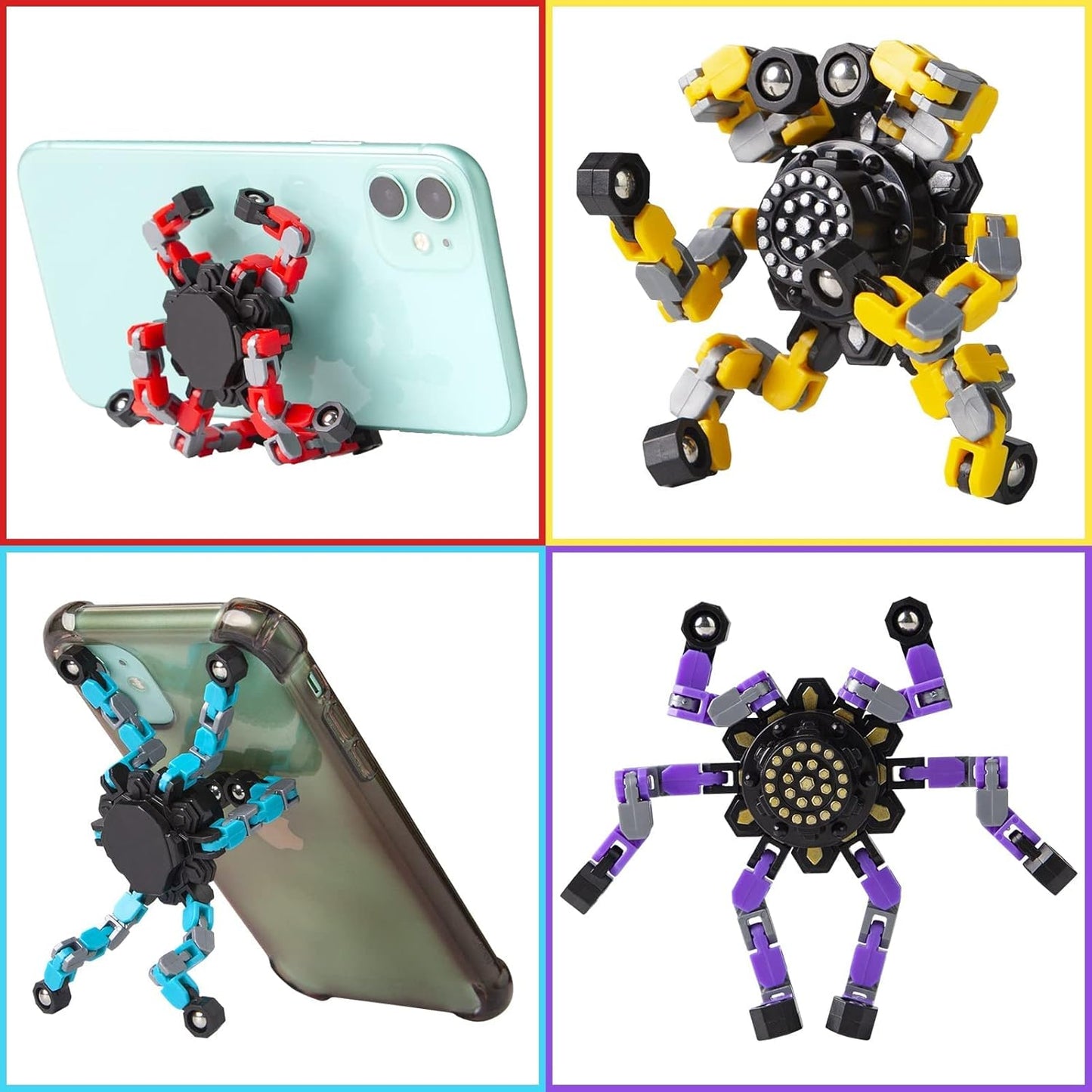Transformable Fidget Spinners 16 Pcs for Kids and Adults Stress Relief Sensory Toys for Boys and Girls Fingertip Gyros for ADHD Autism for Kids(Fingertoy-16pc)