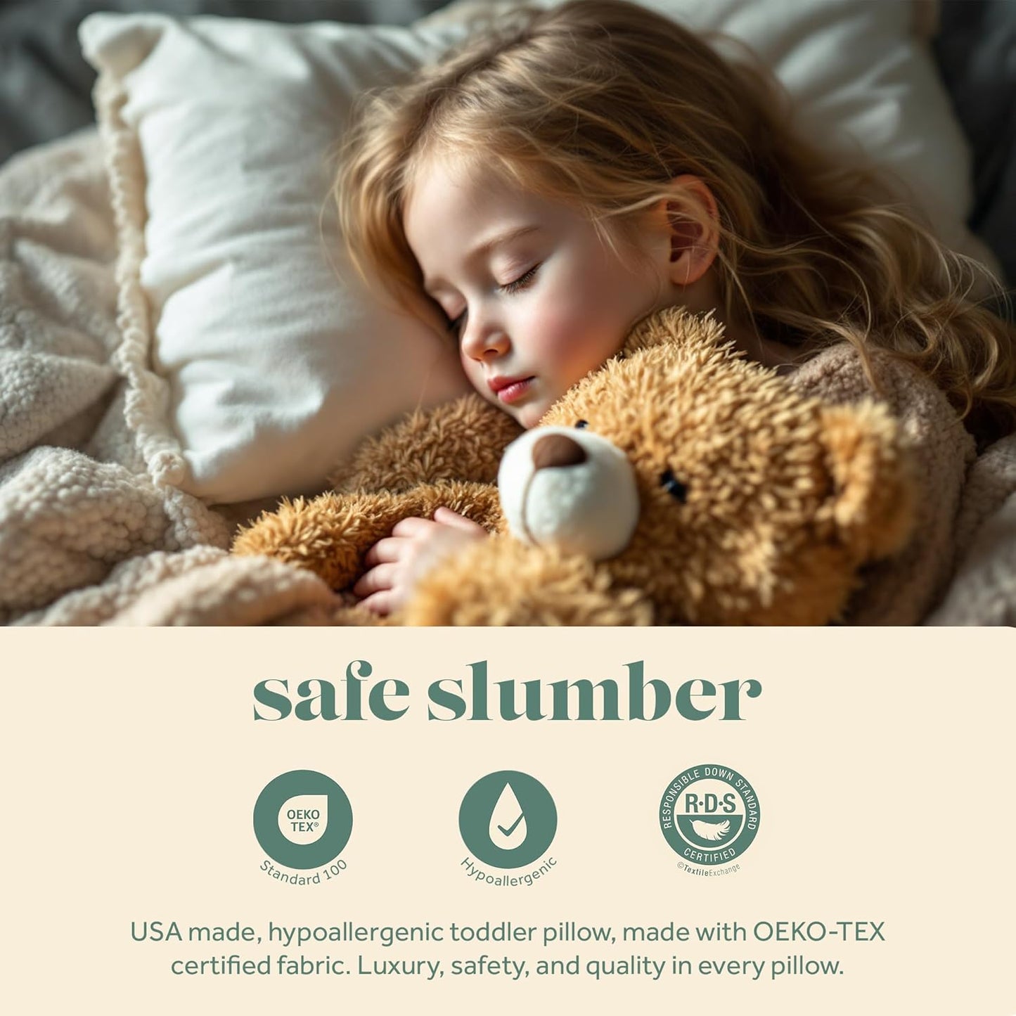 Toddler Pillow, 800 Fill Power Goose Down Fill, 300 Thread Count 100% Cotton Cover - Made in USA 18 Months to 6 Years (13x18)