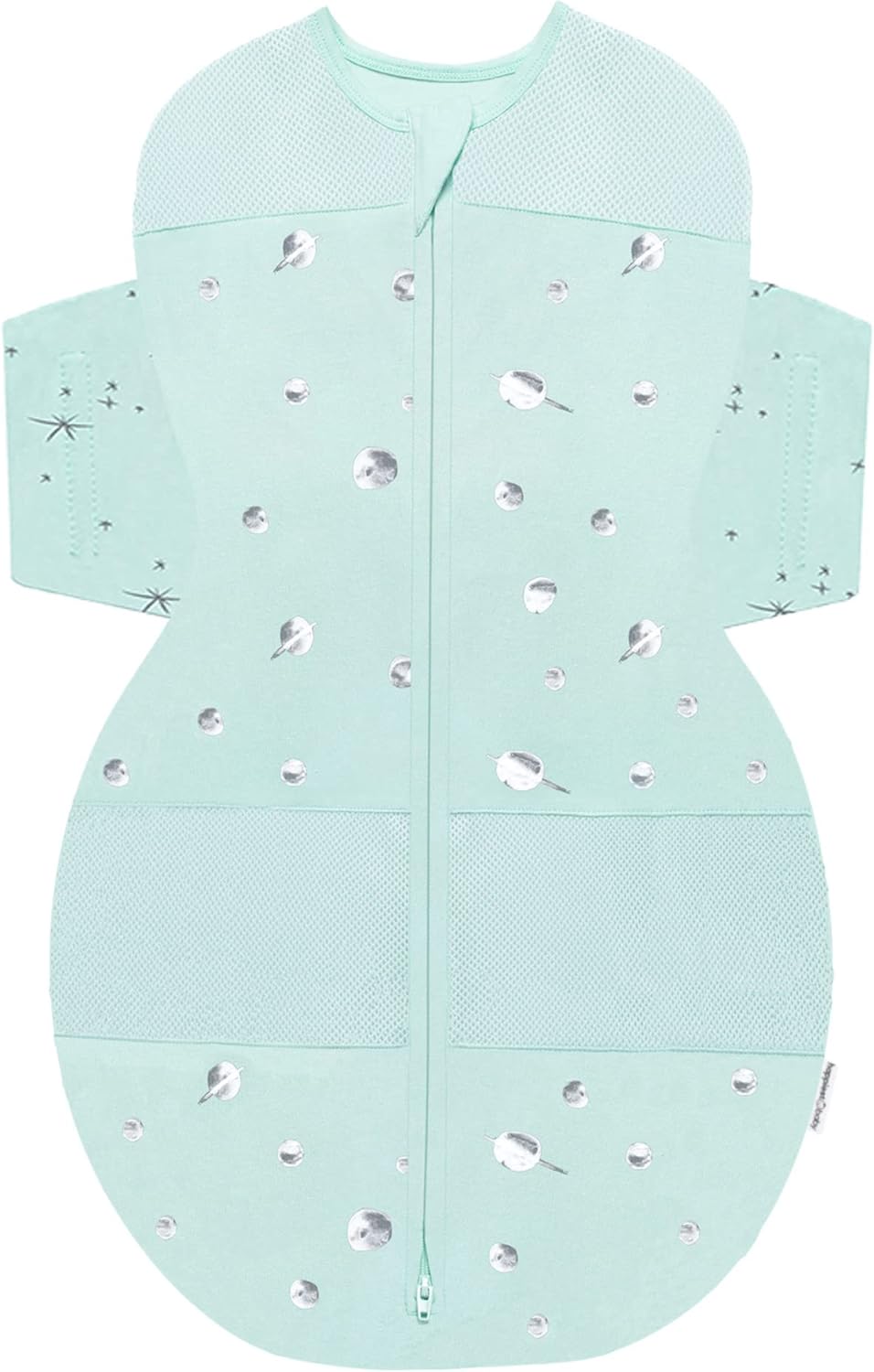 Happiest Baby SNOO Sleep Sack - 100% Organic Cotton Baby Swaddle Blanket - Doctor Designed Promotes Healthy Hip Development (Teal Planets, Medium)