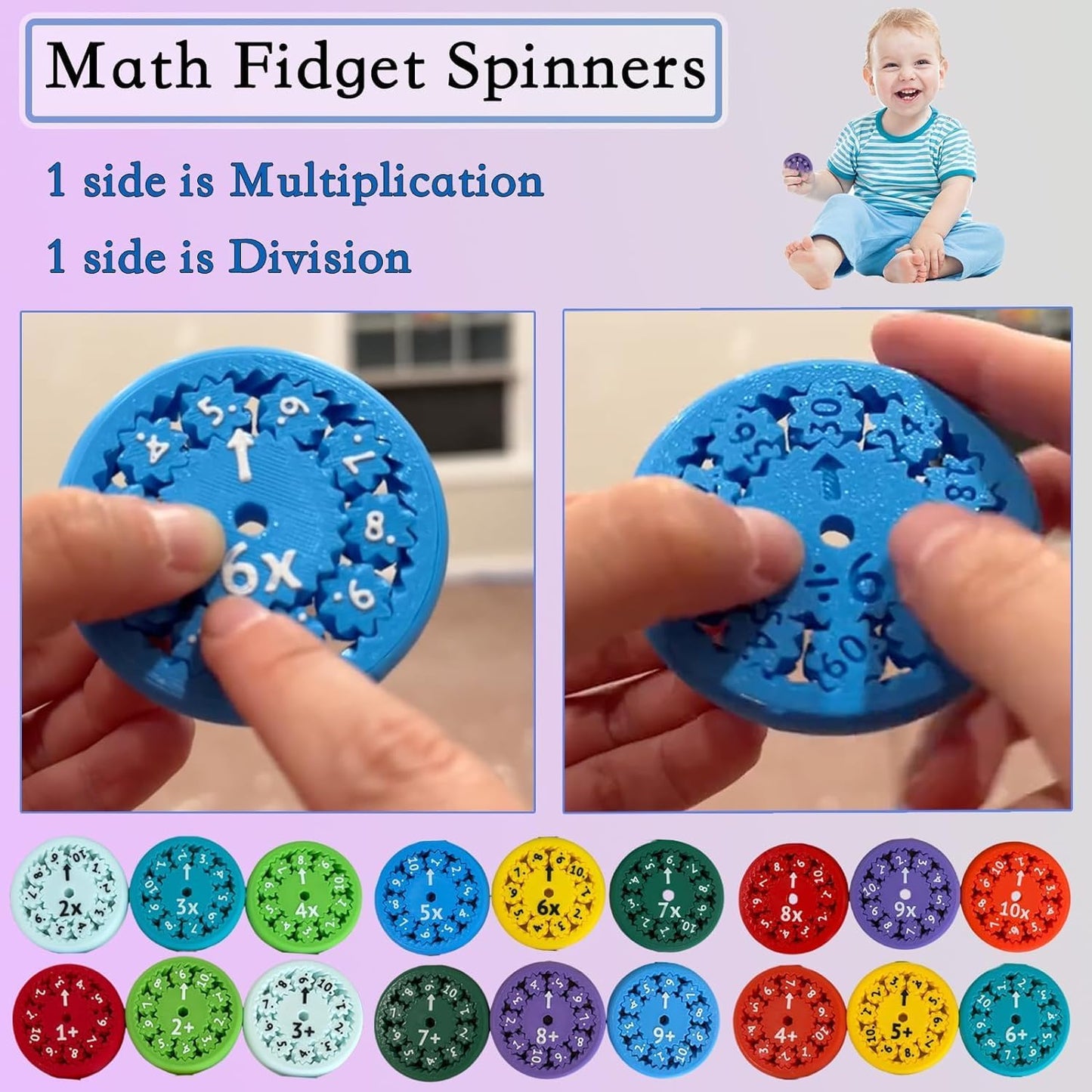 Math Fidget Spinners, Math Fact Fidget Spinners, Math Fidget Toy for Kids, Perfect for Learning Add Subtract Multiplication Division with The Math Spinners (Multiply Or Divide 9pcs)