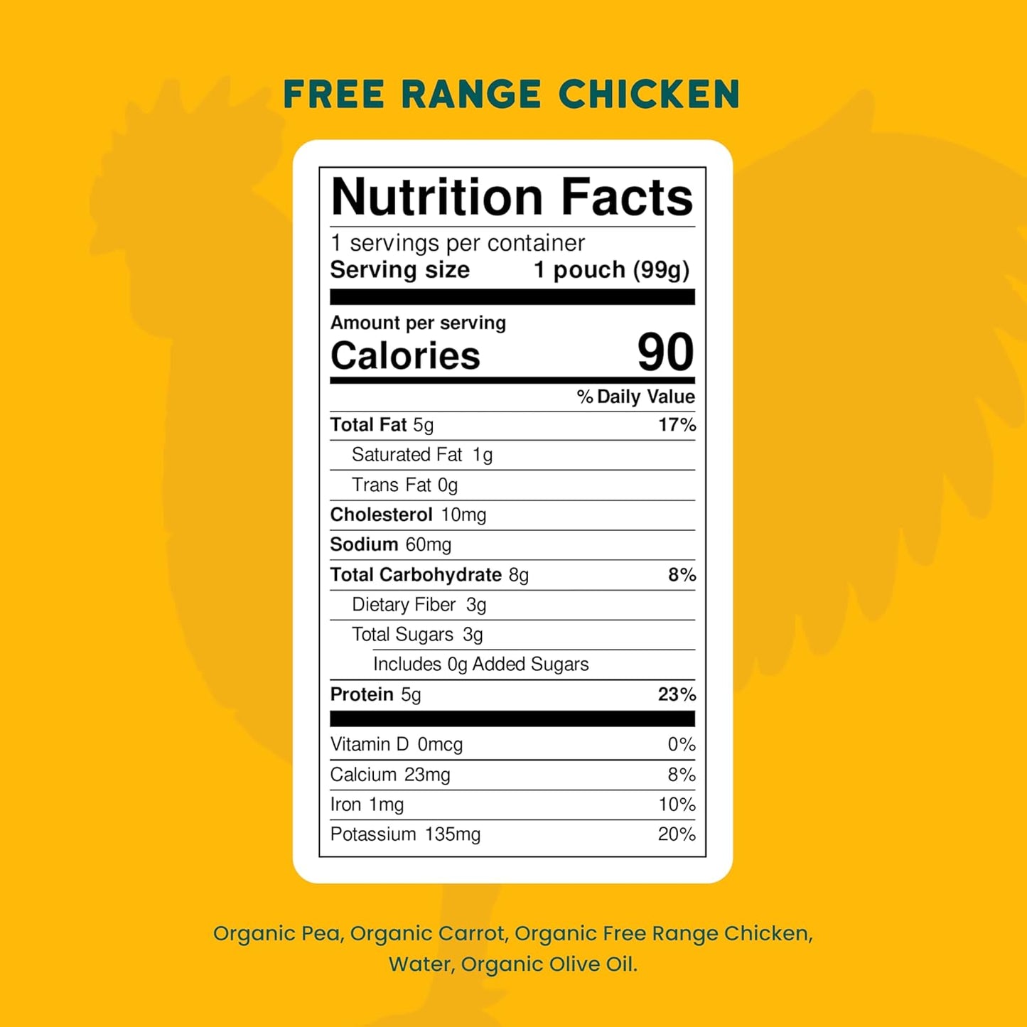 Serenity Kids 6+ Months Baby Food Chicken Pouch Puree - Ethically Sourced Free-Range Chicken & Organic Peas & Carrots - No Added Sugar & Protein-Rich & BPA-Free Toddler Food - 3.5 Oz, 12 Pack