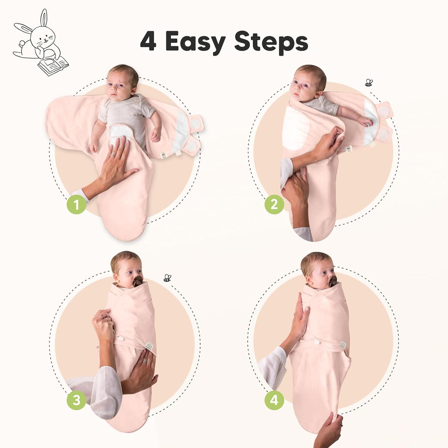 3-Pack Organic Baby Swaddle Sleep Sacks - Swaddles for Newborns, Infant 0-3 Months, Baby Girls, Boys, Soft & Snug Newborn Sleep Sack, Nursery Swaddling Blankets (Angelic)