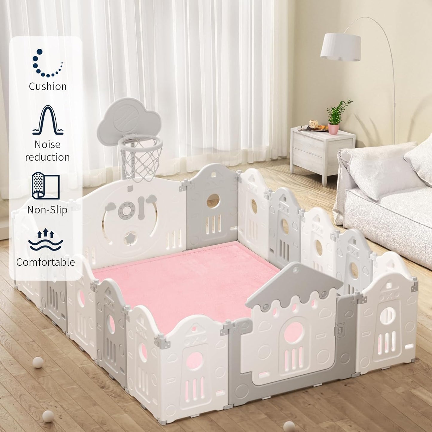 ACOMOPACK Baby Play Mat for Floor 1.3" Thick Memory Foam Play Mats 71"×79" Tummy Time Crawling with Non-Slip Bottom for Living Room,Nursery,Soft Velvet Playpen for Kids,Infants（Pink）