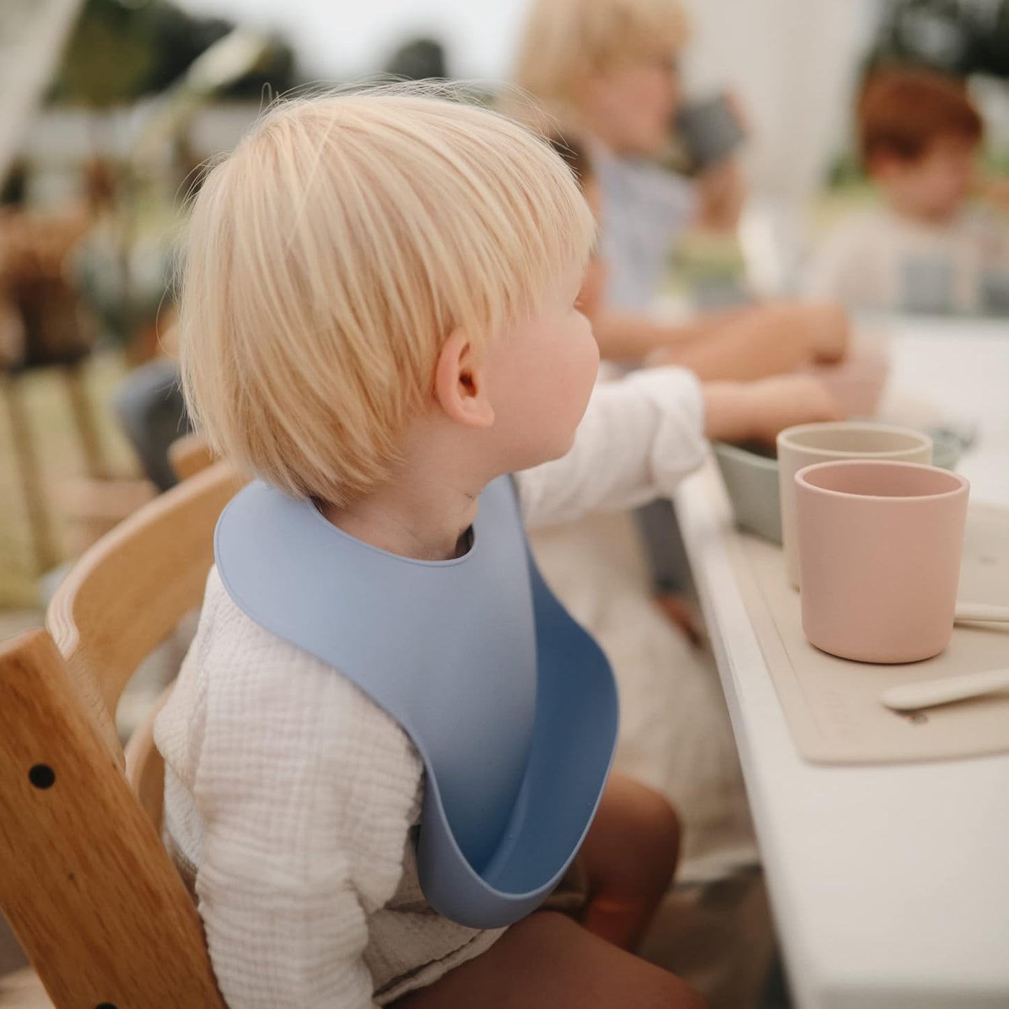 mushie Silicone Baby Bib | Adjustable Fit Waterproof Bibs (Powder Blue)