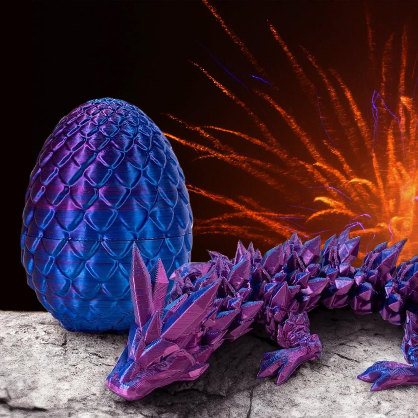 3D Printed Dragon Eggs with Dragon Inside Fidget Toys for Adults, 3D Printed Articulated Dragon, Home Office Decor Executive Desk Toys Posable Flexible Crystal Dragon Toy (Red)