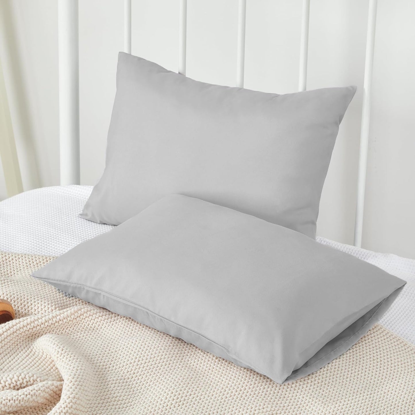 TILLYOU Toddler Pillowcase 2 Pack with Envelope Closure,13" x 18" Silky Soft Microfiber Travel Pillow Case Kids Pillowcases for Boys and Girls,Gray