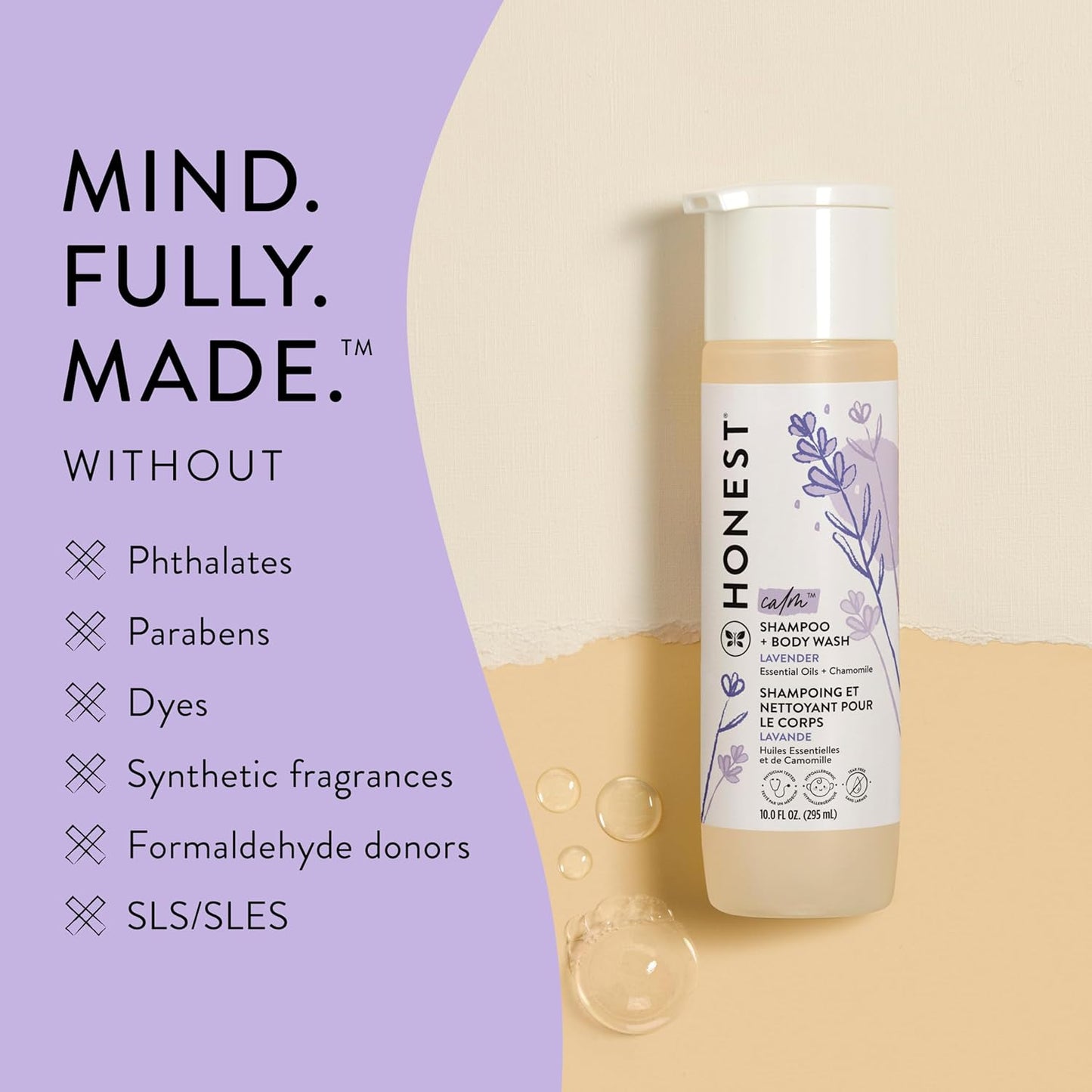 The Honest Company 2-in-1 Cleansing Shampoo + Body Wash | Gentle for Baby | Naturally Derived, Tear-free, Hypoallergenic | Lavender Calm, 18 fl oz
