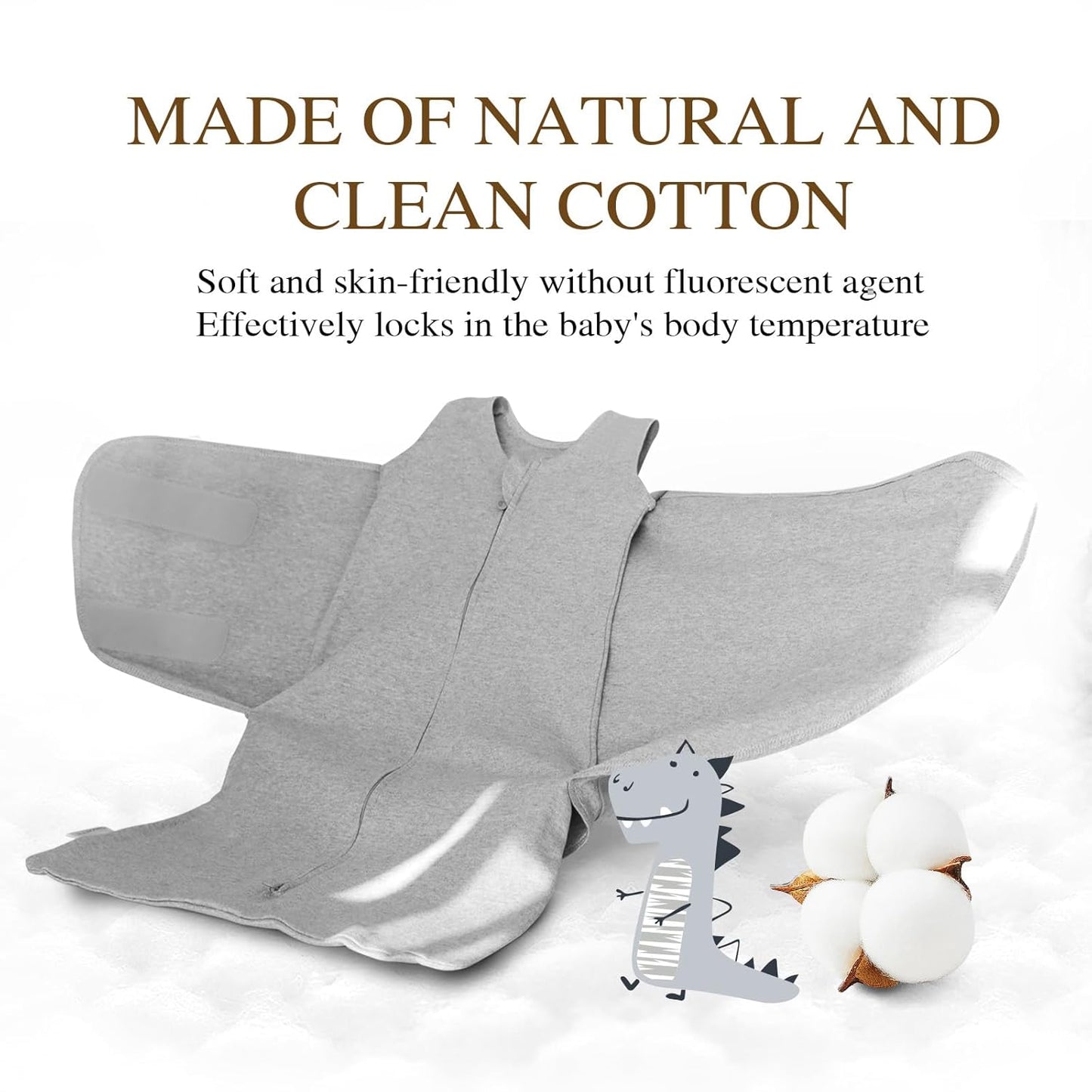Swaddle-Blanket Baby Girl & Boy Swaddles Newborn Infant Transition 100% Cotton Wrap Blankets, 3-Way Adjustable Wearable Blanket, TOG 1.0 (Grey, 3-6 Month)