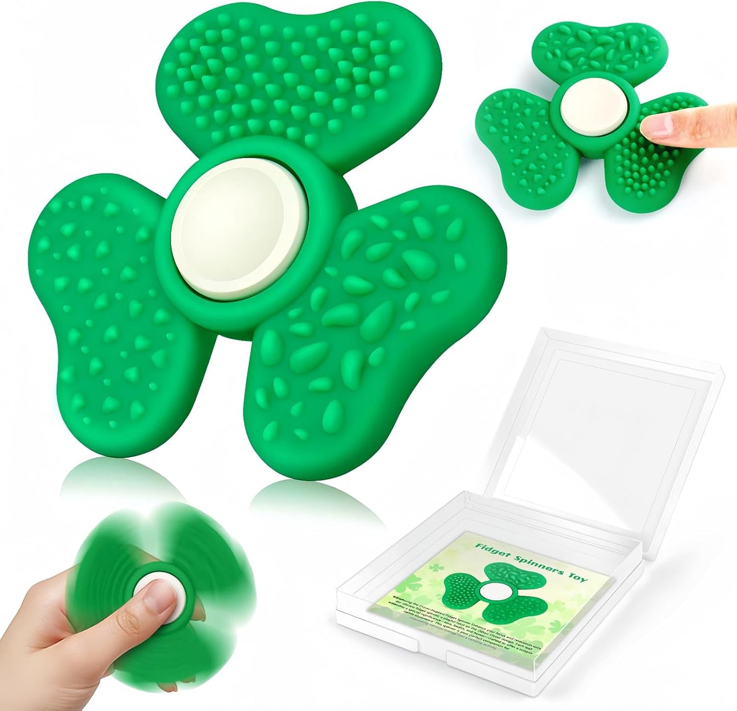 Fidget Spinners for Kids, Trefoil Fidget Toys Adults Sensory Stone, Green Textured Worry Stone Boys Girls, Office Desk Sensory Toy Classroom Prize Gifts