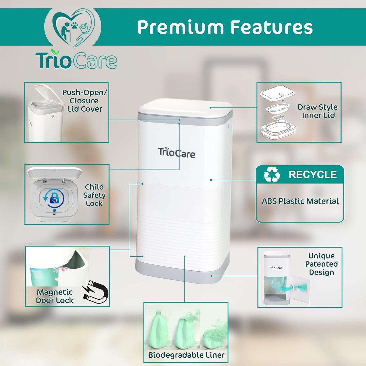 Odor Locking Blocking Control Diaper Pail White | Over 12 Months Refill Bag Supply 5292 Count | Lavender Scent Value Gift Set | Modern Design Baby Senior Adult Pet Waste Disposal Dignity Bin
