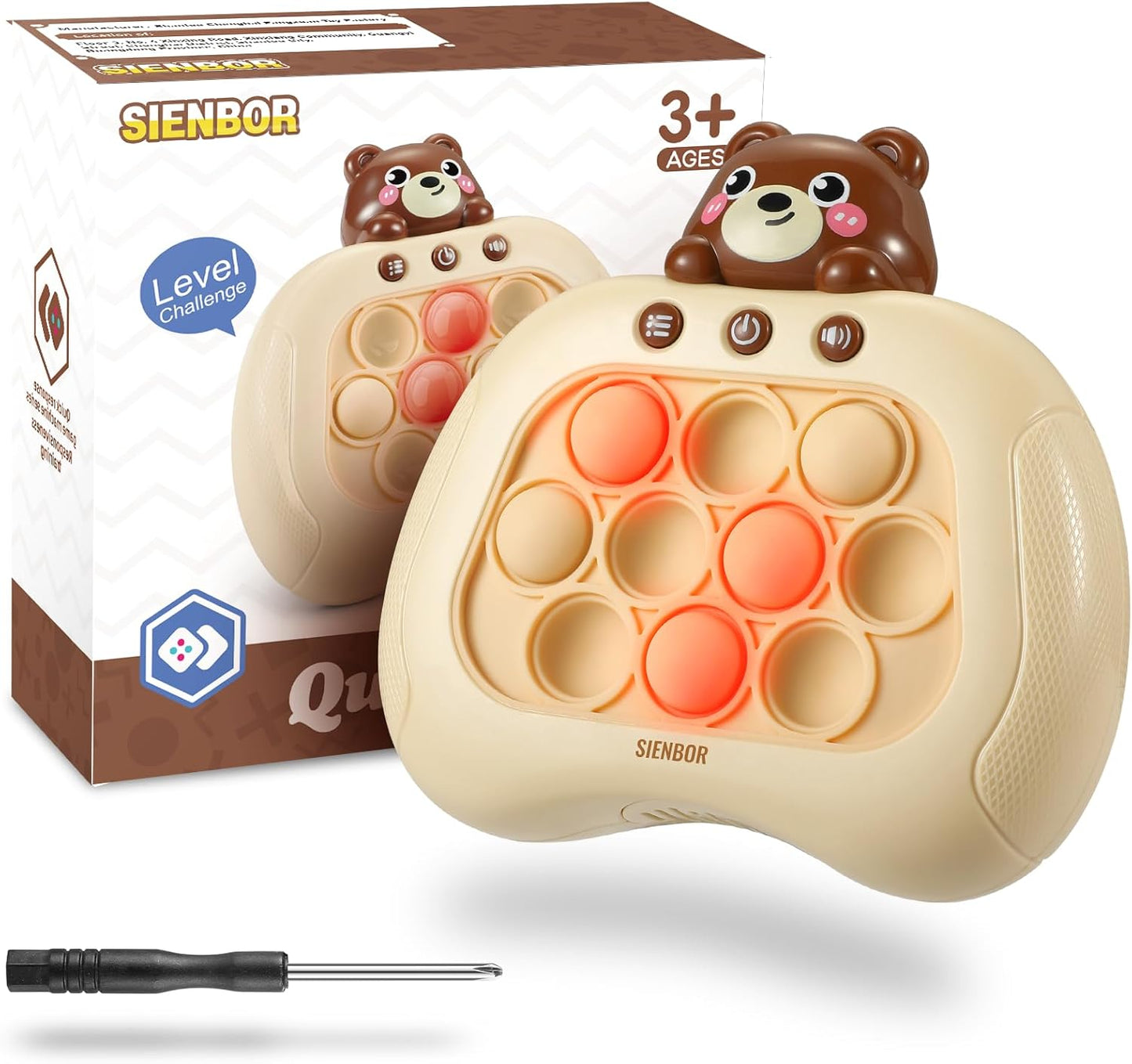 Quick Push Game Console ,4 Modes Games, A Toy Game Machine That Exercises Reaction Ability and Improves Concentration |Teens Boys & Girls Ages 3-12 Years Old & Up (Brown)