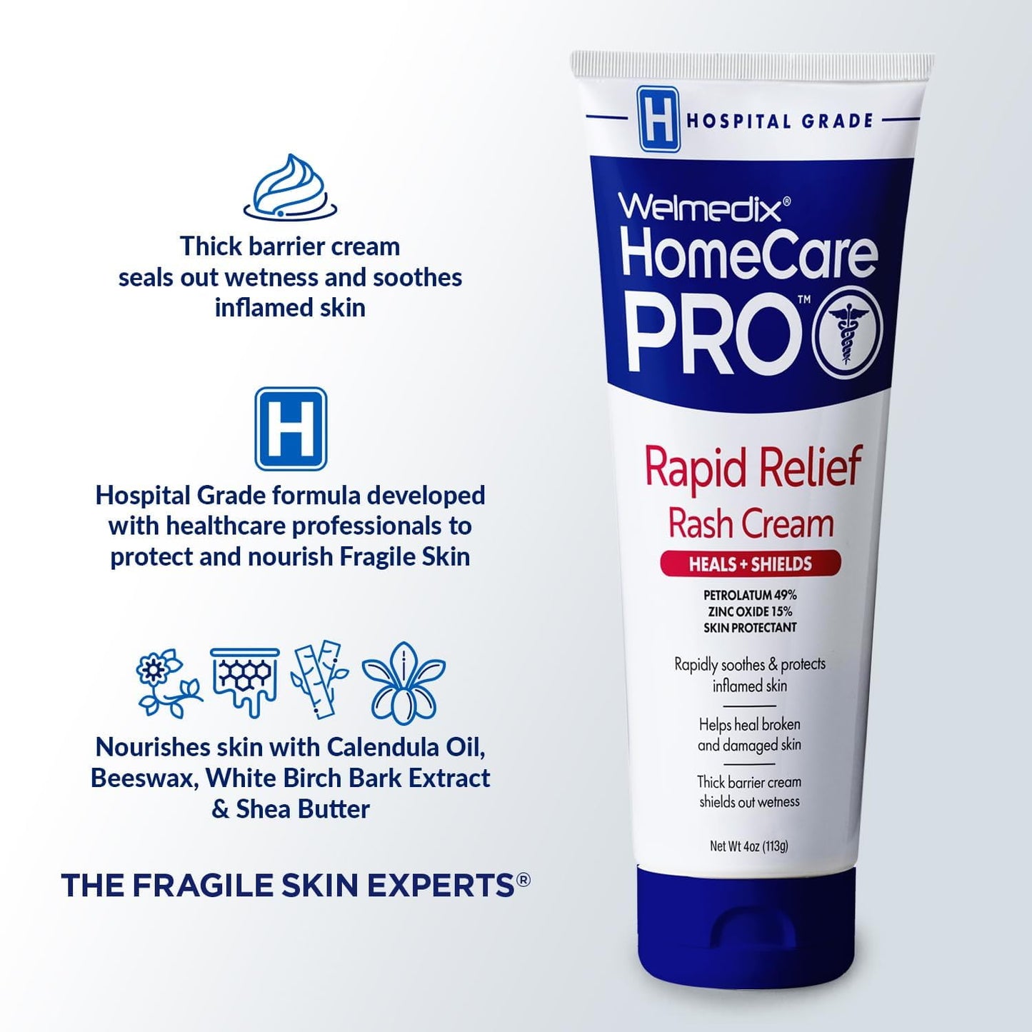 Rapid Relief Diaper Rash Cream with Zinc Oxide, Hospital Grade Barrier Cream for Adults, and Babies with Fragile or Sensitive Skin (4oz Tube, Pack of 5)