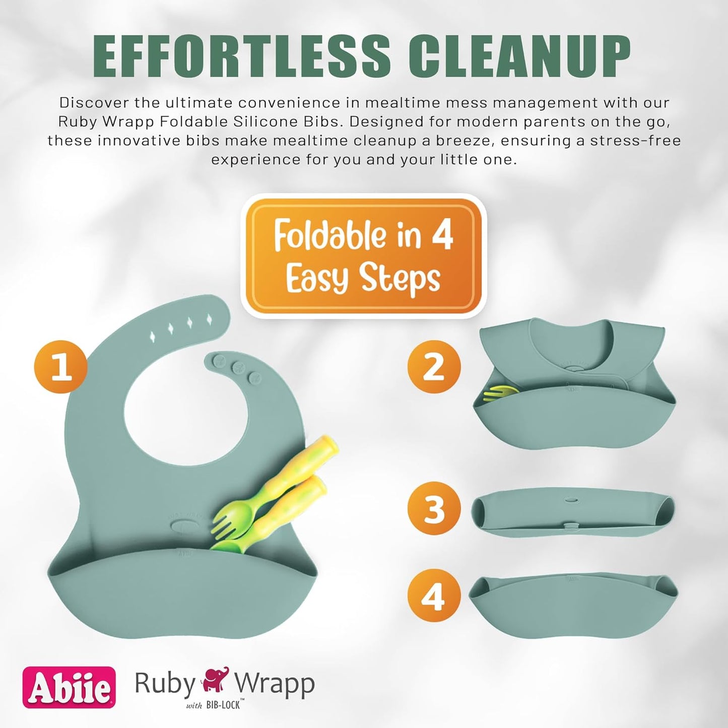 Abiie Ruby Wrapp Silicone Bibs for Babies with Front Pocket - Waterproof Bib - Stain Resistant - Silicone Toddler Bibs