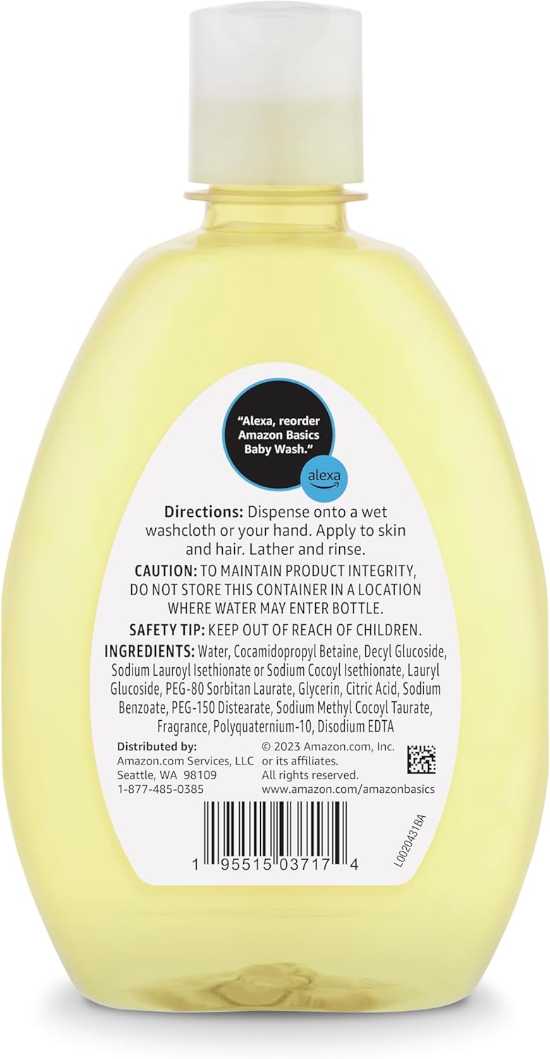 Amazon Basics Tear-Free Baby Hair and Body Wash, Lightly scented, 13.60 Fl Oz (Pack of 4)