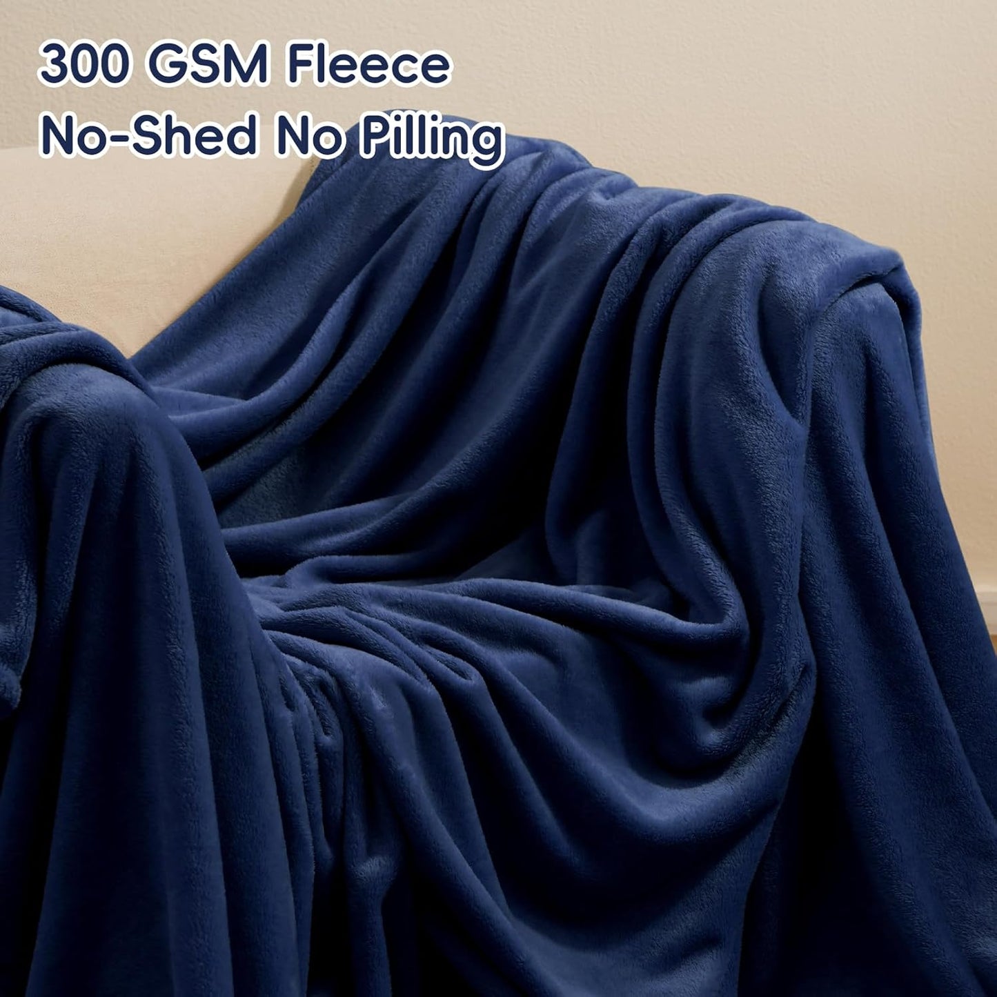 PHF Ultra Soft Fleece Blanket Twin Size, No Shed No Pilling Luxury Plush Cozy 300GSM Lightweight Twin XL Blanket for Bed, Couch, Chair, Sofa Suitable for All Season, 76" x 90", Navy Blue