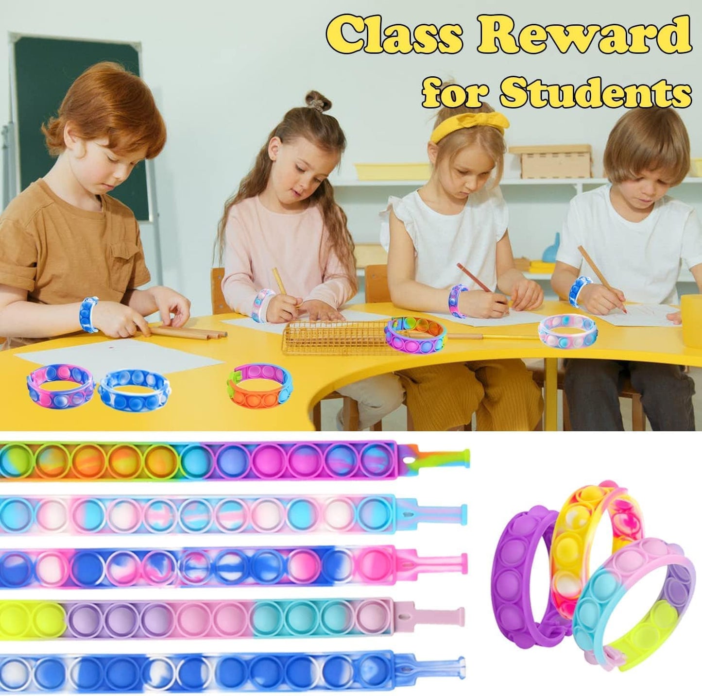 50pcs pop Random Bracelet,Pop Bubble Fidget Sensory Toys, Pop Toy Bulk for Party Favor, Classroom Student Prizes Easter Basket Goodie Bag Stuffers Christmas Valentine Gift for Kid