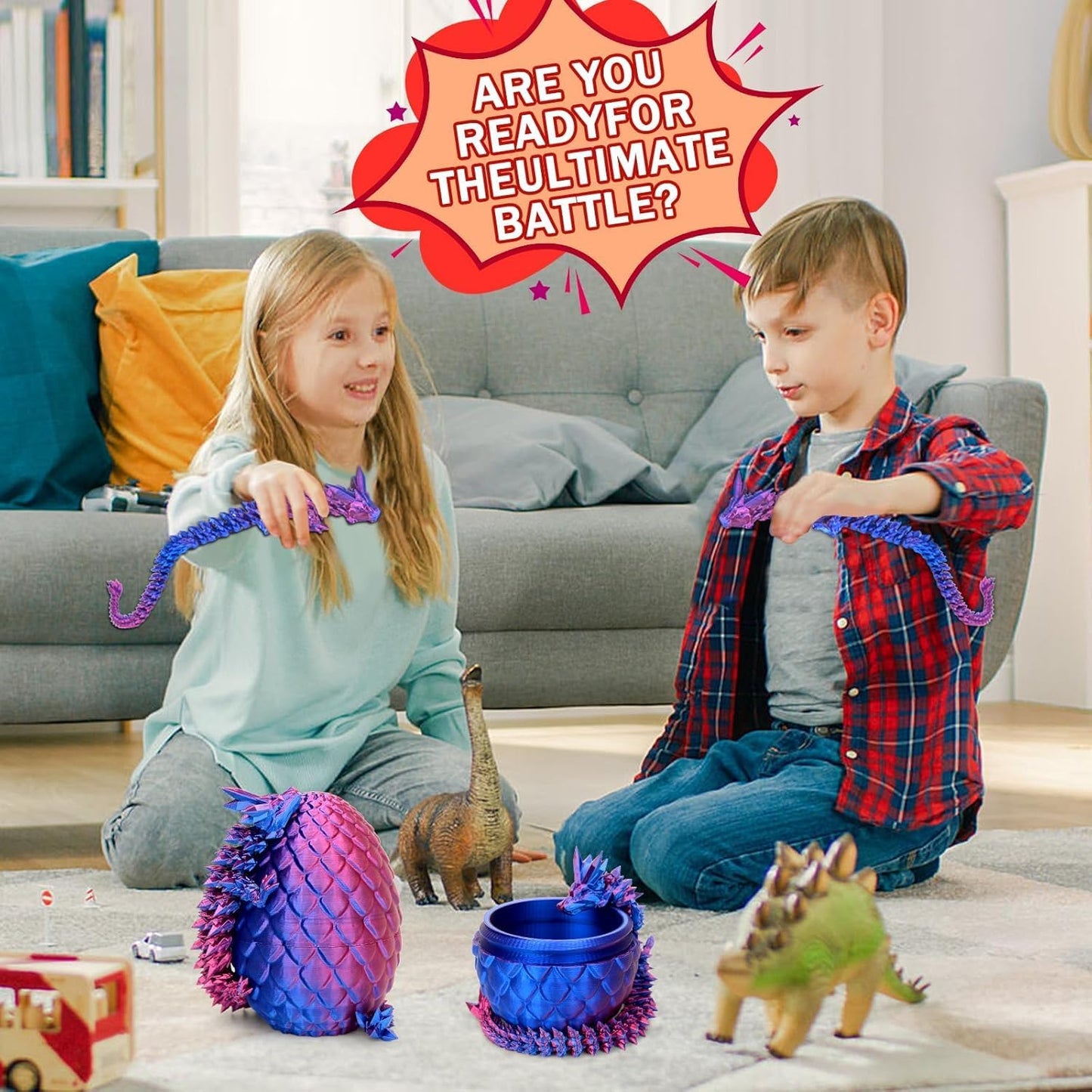 3D Printed Dragon Egg,Dragon Eggs with Dragon Inside,Crystal Dragon Fidget Toys,Full Articulated Dragon Dragon in Egg,Adults Fidget Toys for Autism ADHD（Laser Violet-12inch）