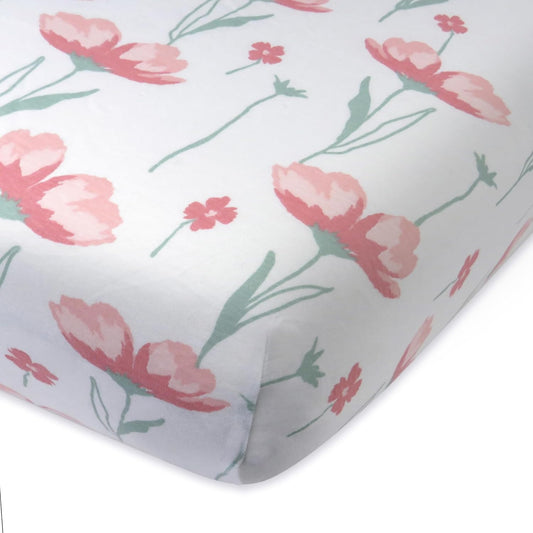 HonestBaby Unisex-Baby Fitted Crib Sheets Set Standard Mattress, 100% Organic Cotton Baby Boys, Girls, Neutral, 1 Pack - Flower Power, One Size