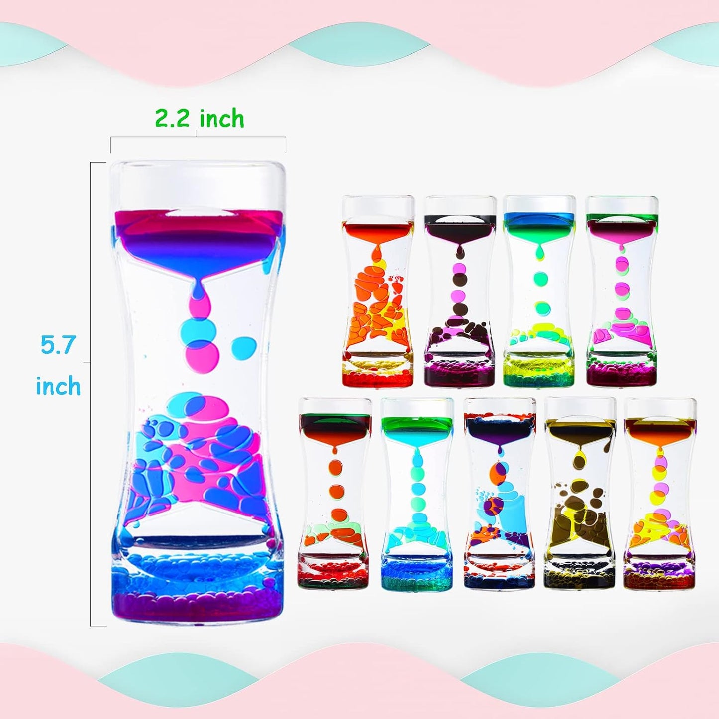 Liquid Motion Bubbler Timers Pack of 10 Liquid Bubbler Colorful Hourglass for Sensory Play,Relaxing Calming Fidget Toys for Anxiety Autism ADHD,Office Home Desktop Decor
