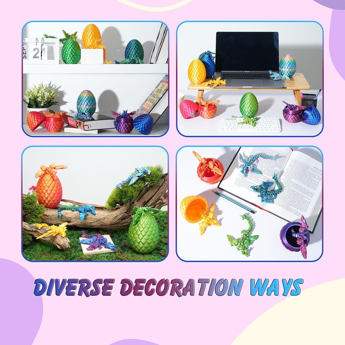 7" 3D Printed Dragon with Wings in Egg, Easter Basket Stuffers, Crystal Dragon Surprise in Eggs, Articulated Dragon, Dragon Fidget Toy, Home Office Decor Executive Desk Toy (Laser Blue)