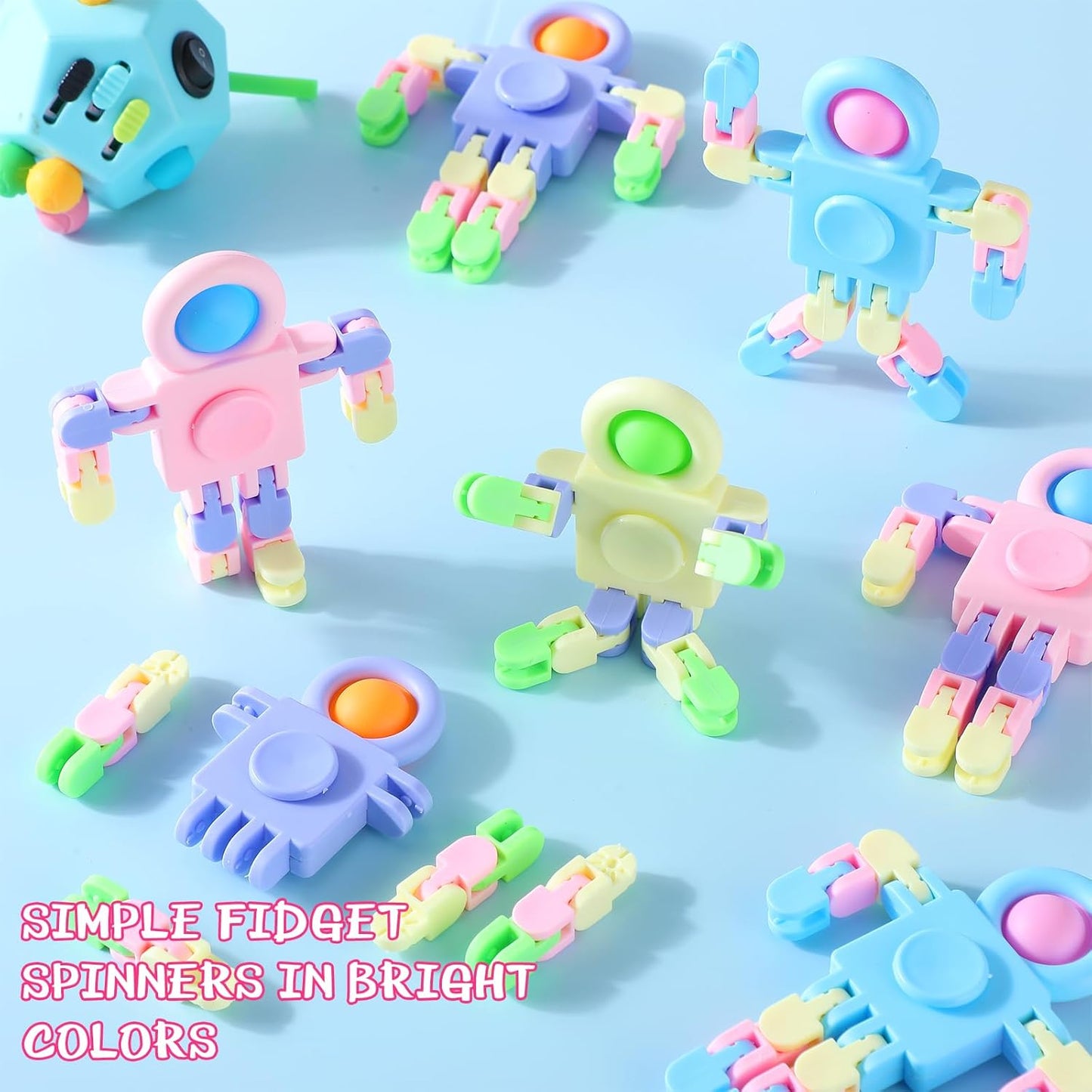 72 Pcs Warm Color Fidget Sensory Spinner Toys Transformable Chain Robot Fingertip Toy Sensory for Anxiety, Stress Relief ADHD Autism Pinata Goodie Bag Stuffers