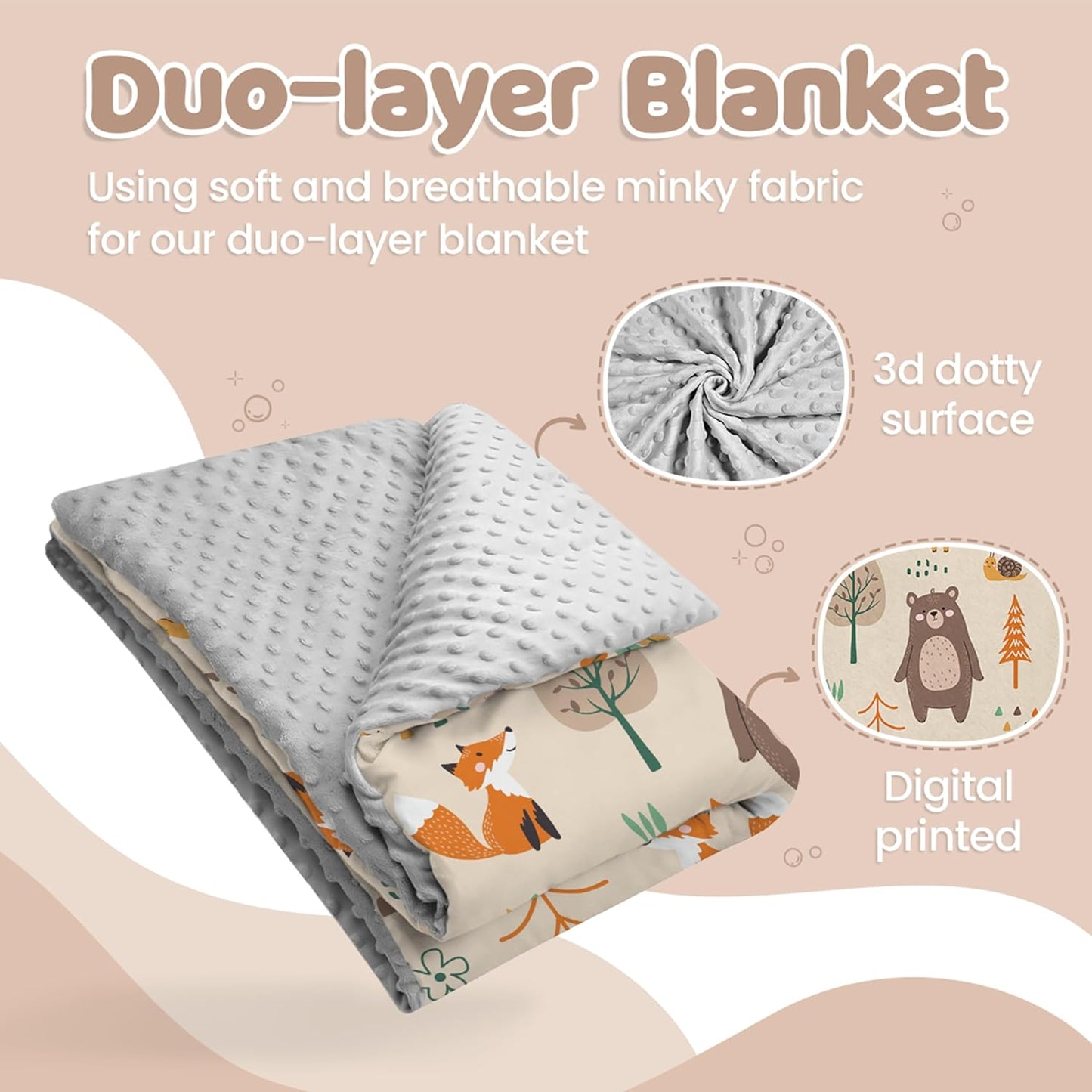 SANDJEST Woodland Animal Blanket - 30 x 40 Kids Minky Blankets for Boys Girls - Gifts for Birthday Christmas - Nursery Bedroom Decor