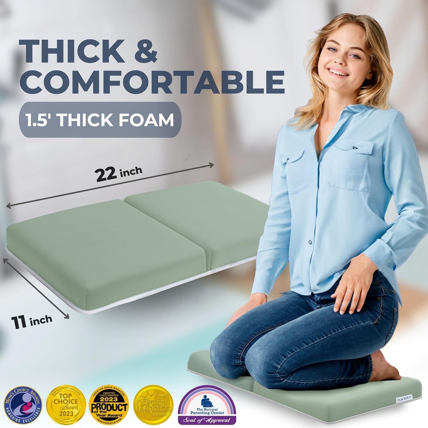 Comfortable Baby Bath Kneeler and Elbow Rest Pad Set – Thick Memory Foam Bath Kneeling Pad with Elbow Support – Baby Bathtub Cushion with Toy Organizer for Bathing Infant or Toddler - Green