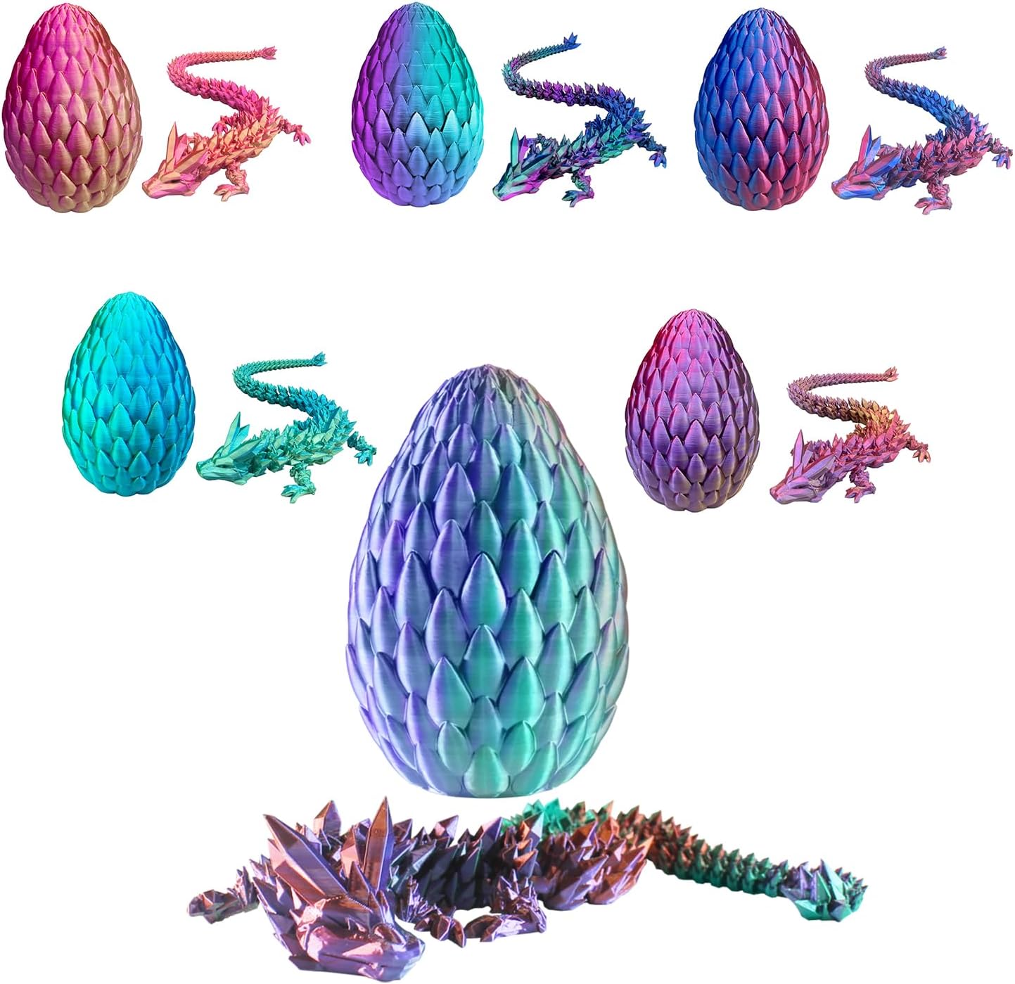 Dragon Eggs with Dragon Inside, 16.5 Inch Large 3D Printed Dragon Egg Articulated Dragon Crystal Dragon Executive Desk Toys Fidget Toy for Autism/ADHD (Blue Green, with Egg)