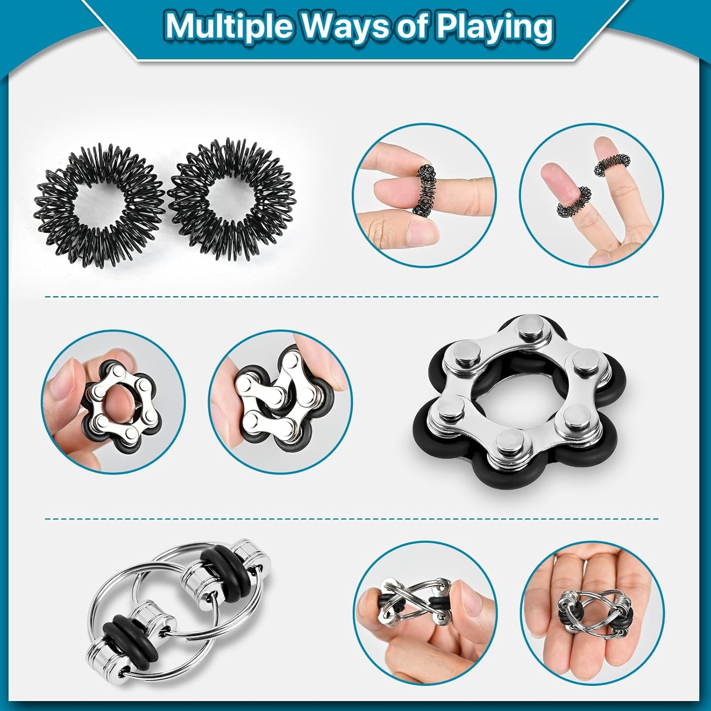 Fidget Toys Adults Pack 6Pcs, EDC Fidgeting Game for Kids Teen Cool Mini Gadget Desk Toys Figette Spinner Figits Rings Classroom ADHD Stress Anxiety Relief Toy Unique Gift for Boys Girls