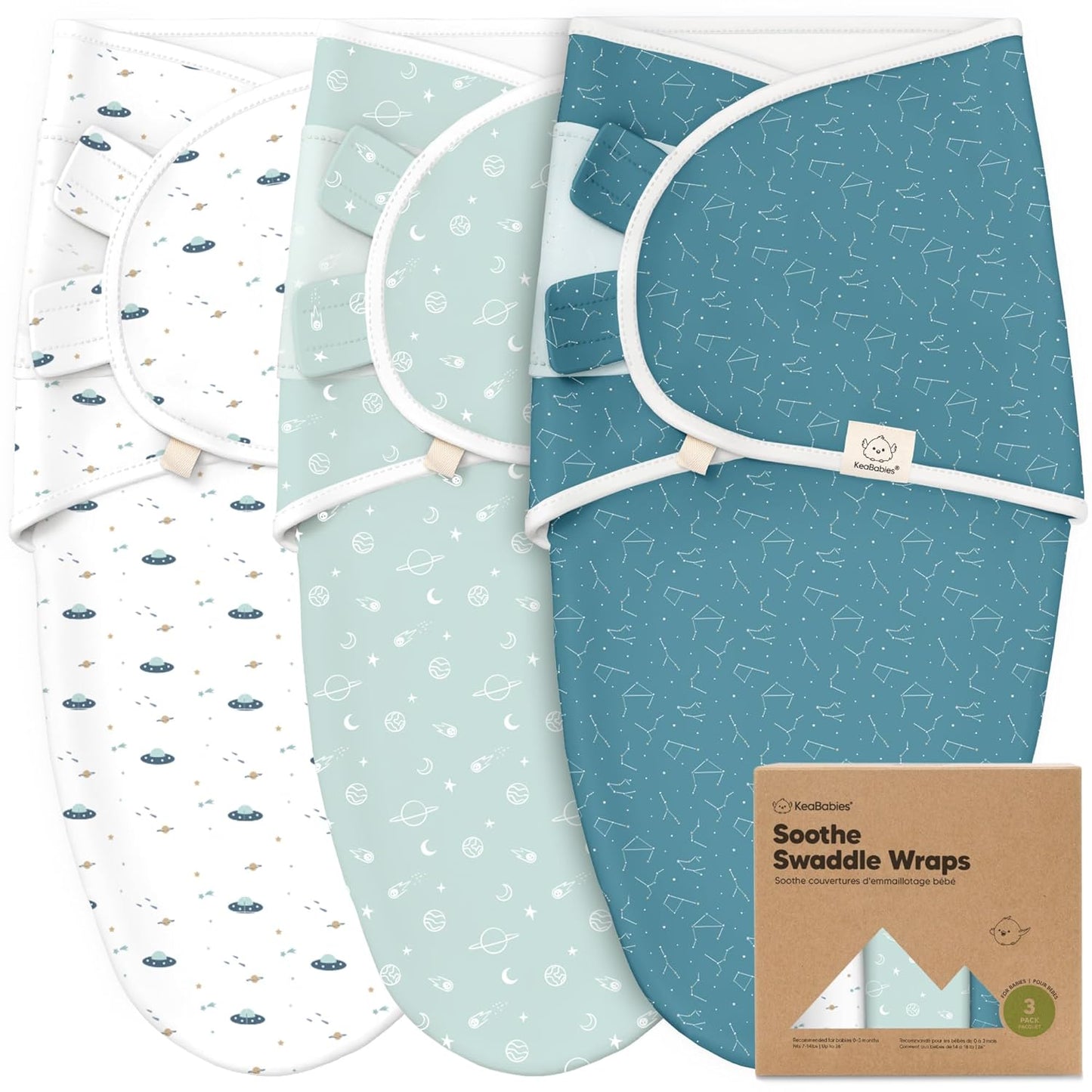 3-Pack Organic Baby Swaddle Sleep Sacks - Swaddles for Newborns, Infant 0-3 Months, Baby Girls, Boys, Soft & Snug Newborn Sleep Sack, Nursery Swaddling Blankets (Galaxy)