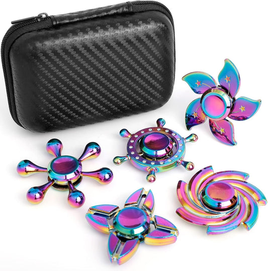 5 Pack Metal Fidget Spinners Pack Stress Relief Toys for Kids Adults, Rainbow Finger Hand Spinner Bulk Set Sensory Desk Toy, Cool Gadget Novelty Birthday Gifts Halloween Party Favor