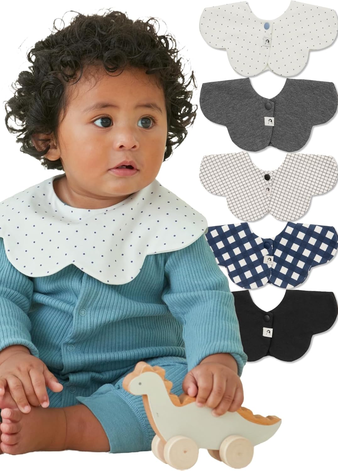 Konny Baby Bibs 5-Pack, 360 ° Rotate, Soft and Absorbent Bandana Drooling for Boys Girls baby Essentials