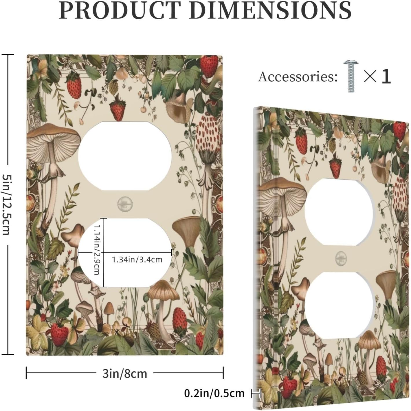 Decorative Outlet Covers Rustic Mushroom Garden Red Strawberry 1 Gang Duplex Light Switch Cover Plate Wall Plates for Electrical Outlets Switchplate Faceplate for Bedroom Home Decor