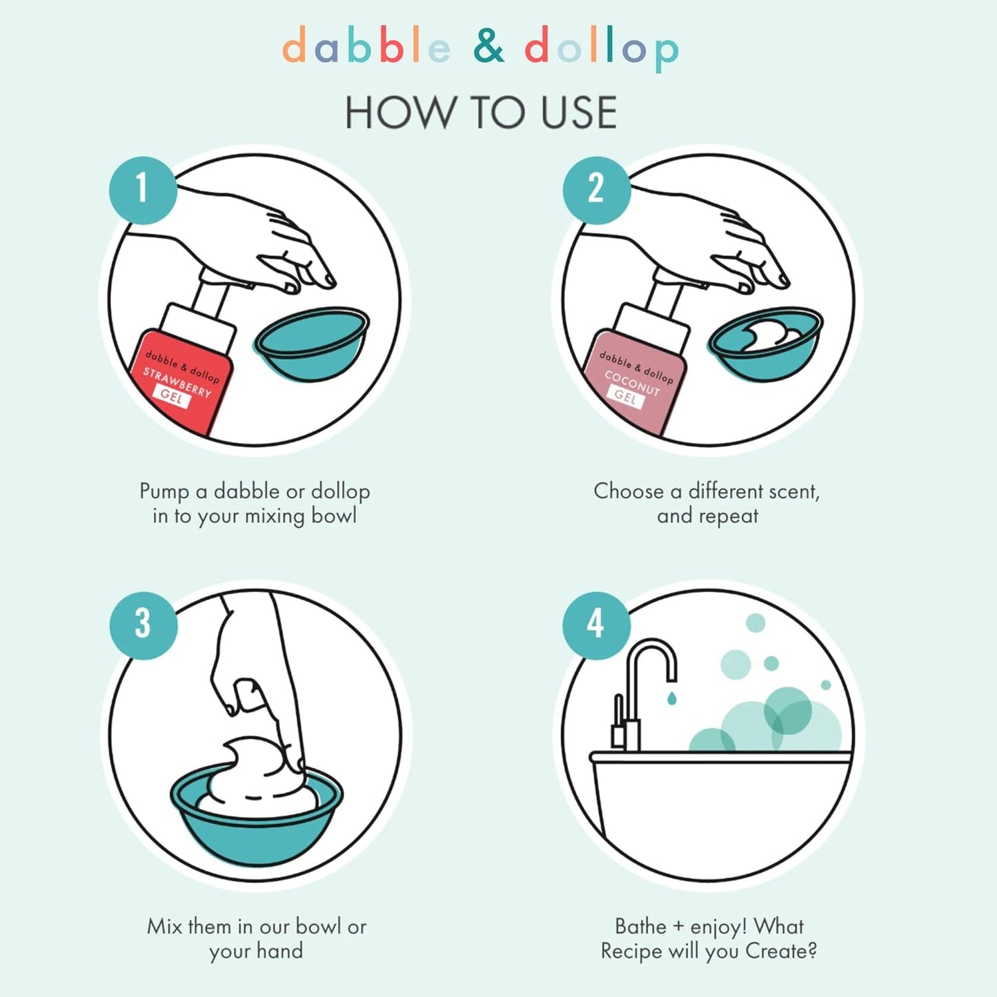 Dabble & Dollop Strawberry + Vanilla Body Wash & Shampoo – 3-in-1 Natural Bubble Bath for Kids, Made in USA, No Parabens or Sulfates, Vegan, Gluten-Free, Tear-Free (2-Pack)
