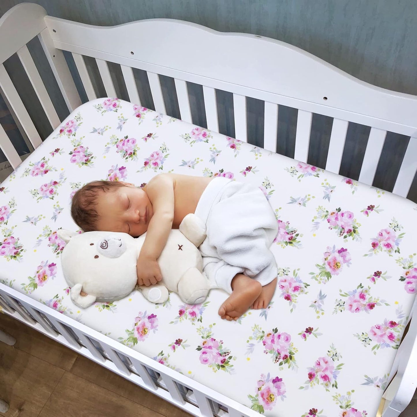 Crib Sheets Girls 4 Pack, Fitted Crib Sheets for Standard Size Crib and Toddler Mattresses, Soft and Breathable Baby Gift Girl Set, Floral