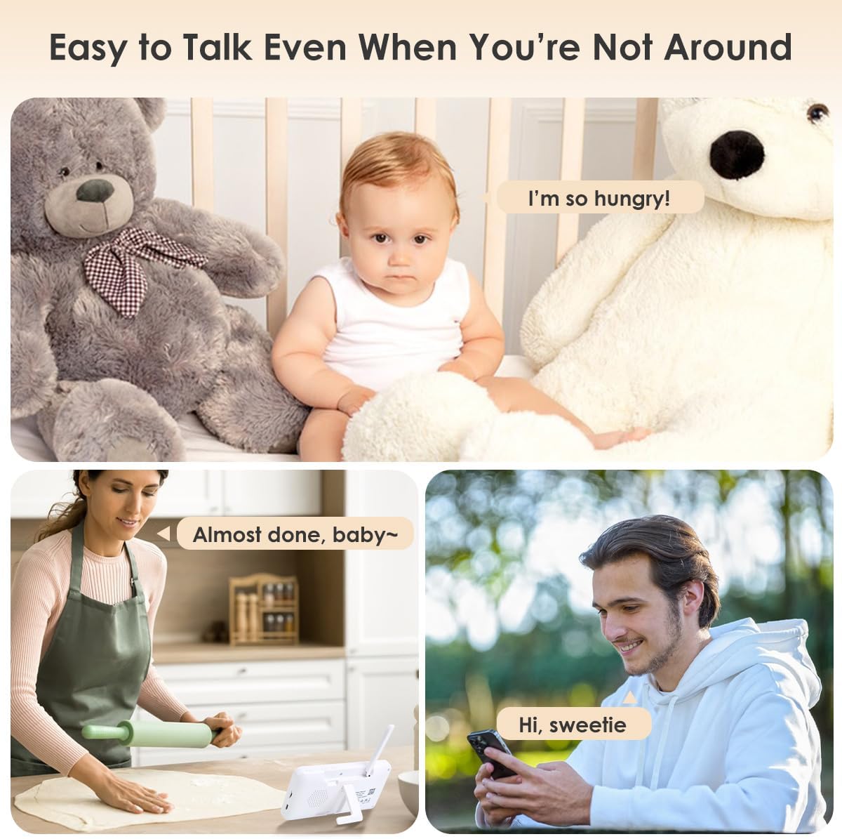 Baby Monitor with Camera and Audio, 1080P Baby Camera Monitor WiFi Smartphone App Control Night Vision 4.3” Screen 2-Way Talk Temperature & Humidity Sensor Lullabies Motion & Cry Detection iOS/Android