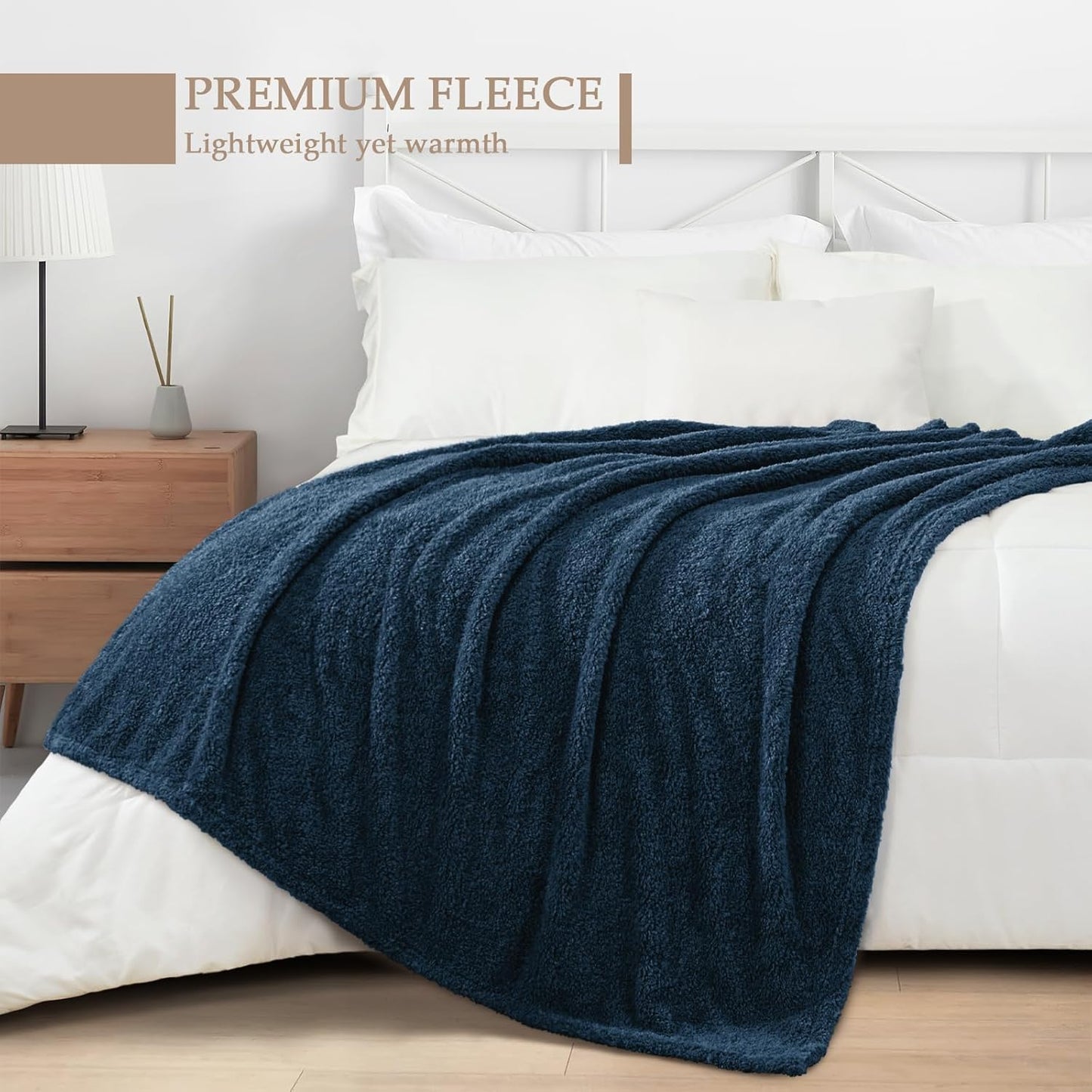 Exclusivo Mezcla Fleece Blanket for Couch, Soft and Cozy Queen Blankets for Women Men Girls Kids, Suitable for All Seasons, Navy Blue, 90x90 Inches