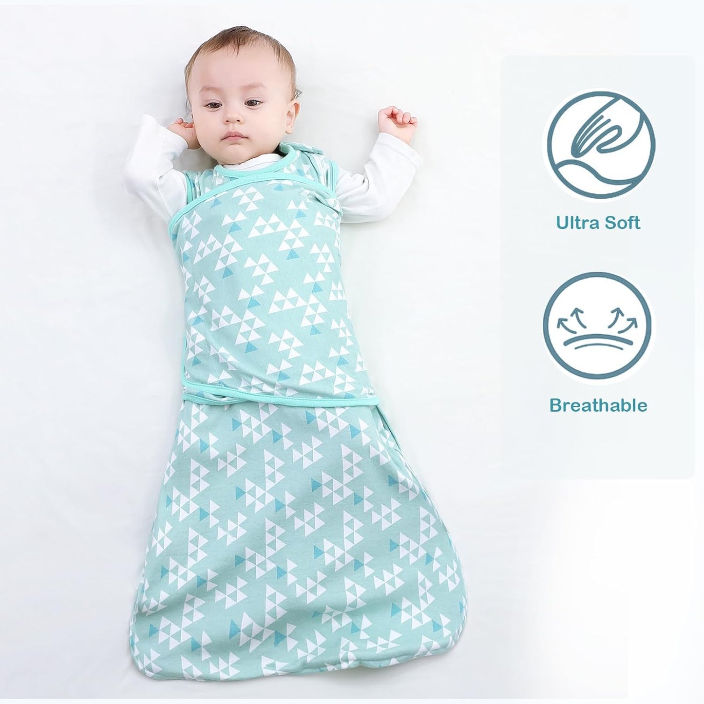Sleepsack Swaddle,Adjustable Wearable Baby Sleep Sack XL,Miracle Swaddle for Babies Large,100% Cotton,6-12 Months(Green)