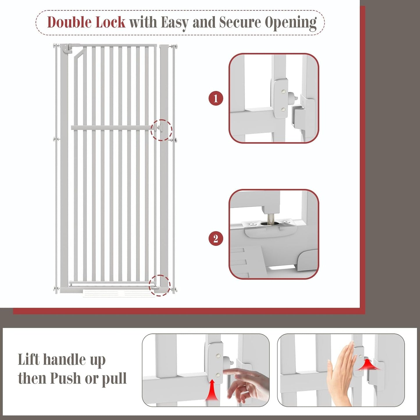 Glaf Extra Tall Pet Gate 63" Pressure Mounted Cat Door Safety Metal Cat Gate Adjustable Width Dog Door Auto-Close Dog Gates for Doorways, Stairs, Kitchen, Hallway (White, 29.92-33.46")