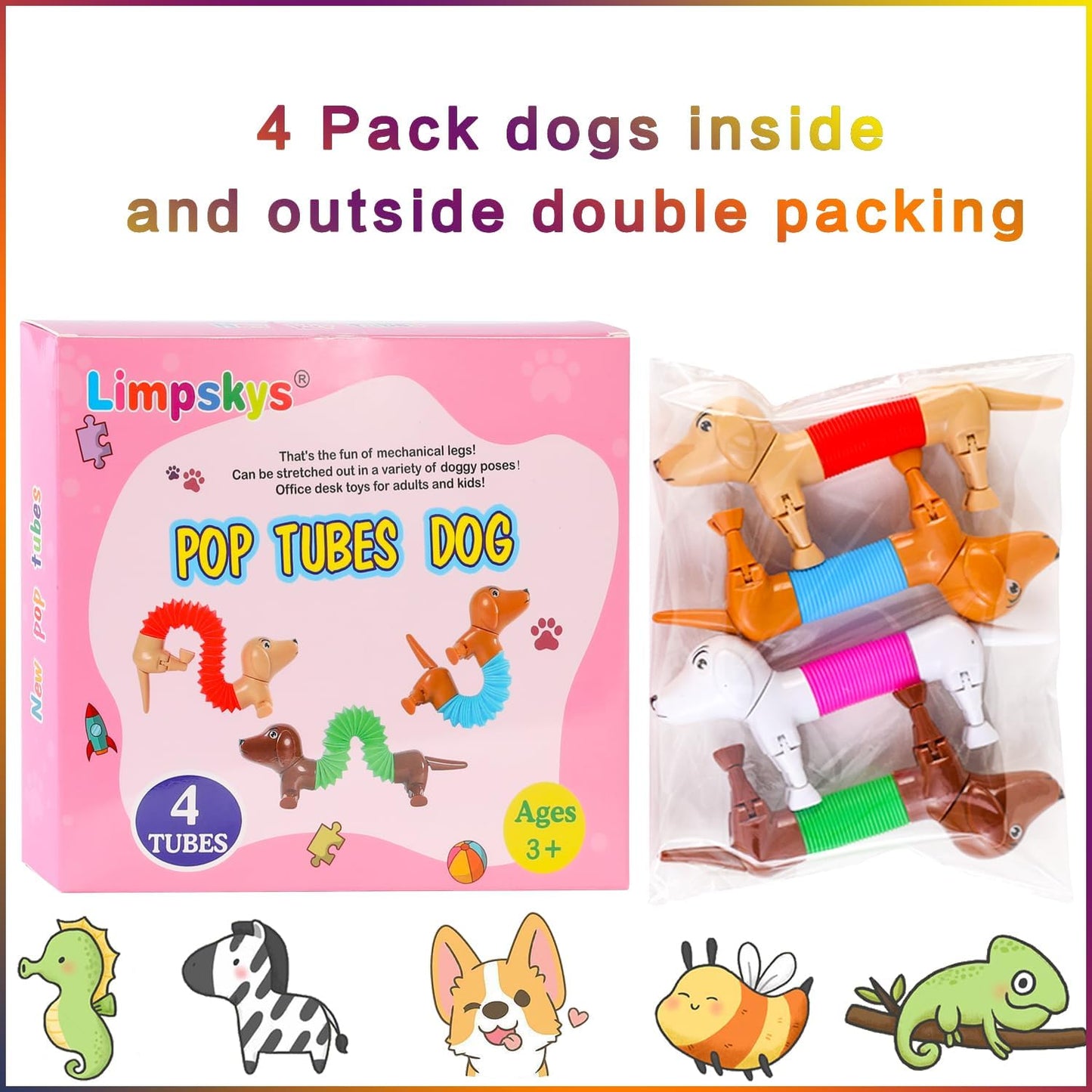 Robot dog,Dog pop tubes,Toy Dog,Animal pop Tubes,Fidget Toys for Kids,Sensory Toys for Kids 5-7,Dog Party Favors,autism sensory products,sensory toys for kids with autism,toys for ages 5-7（4 Pack Dog）