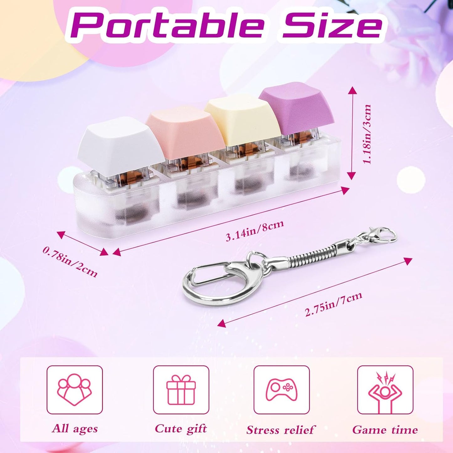 Keyboard Fidget Toys Adults Fidget Keyboard Clicker with LED Light Keychain Sensory Toys for Anxiety Stress Relief (Macaron1, 4 in 1)