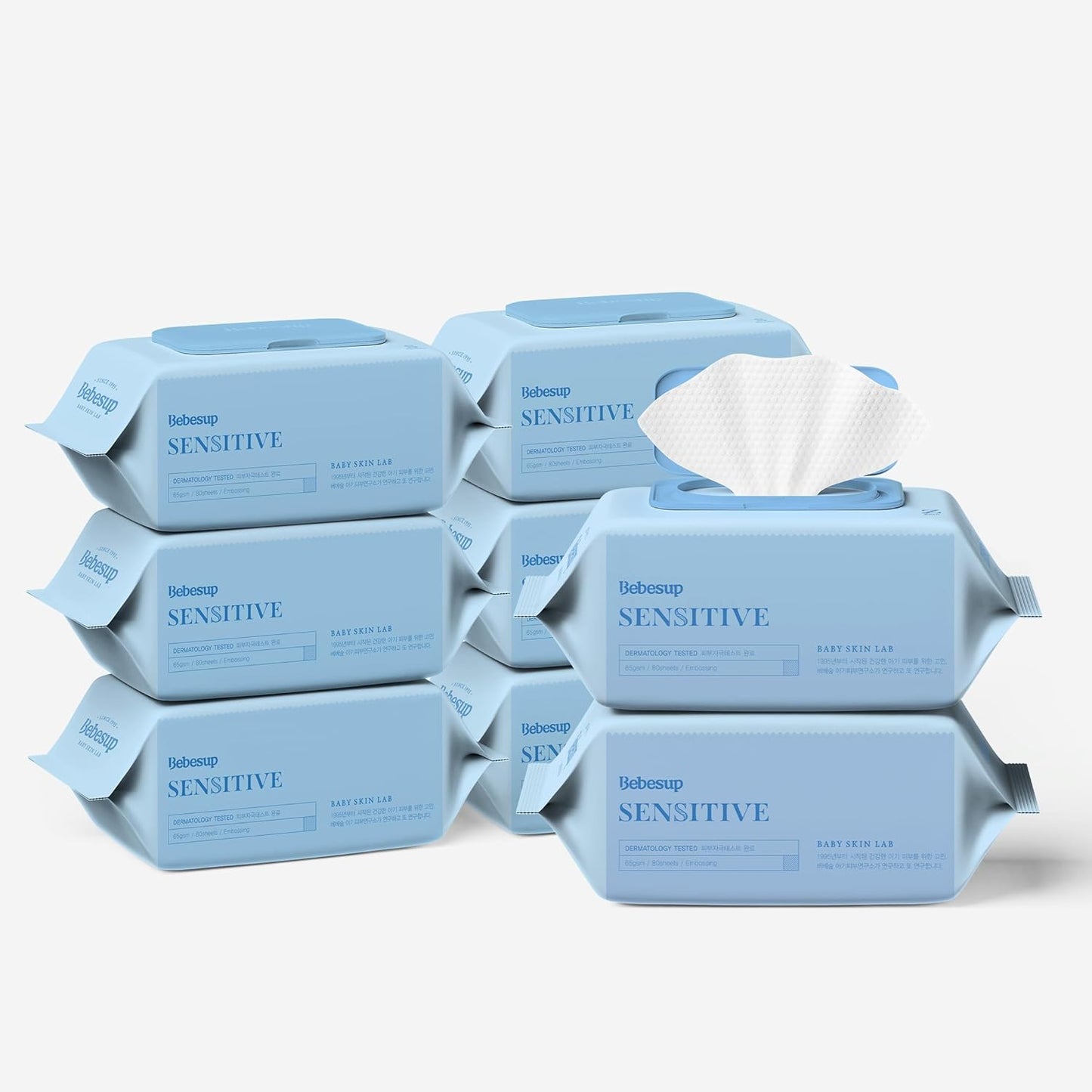 BEBESUP-Korea’s #1 Sensitive Baby Wipes -Hypoallergenic Water-based Unscented Alcohol-Free Extra-Thick Ｏrganic Superfood Extracts Plant- Based for sensitive skin Flip-Top 640 Count (8 Packs)