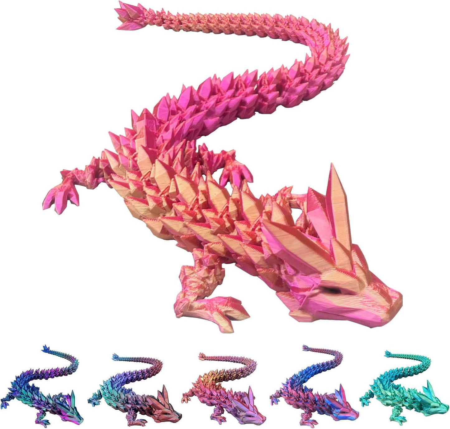Dragon Eggs with Dragon Inside, 16.5 Inch Large 3D Printed Dragon Egg Articulated Dragon Crystal Dragon Executive Desk Toys Fidget Toy for Autism/ADHD (Gold Rose Red, only Dragon)