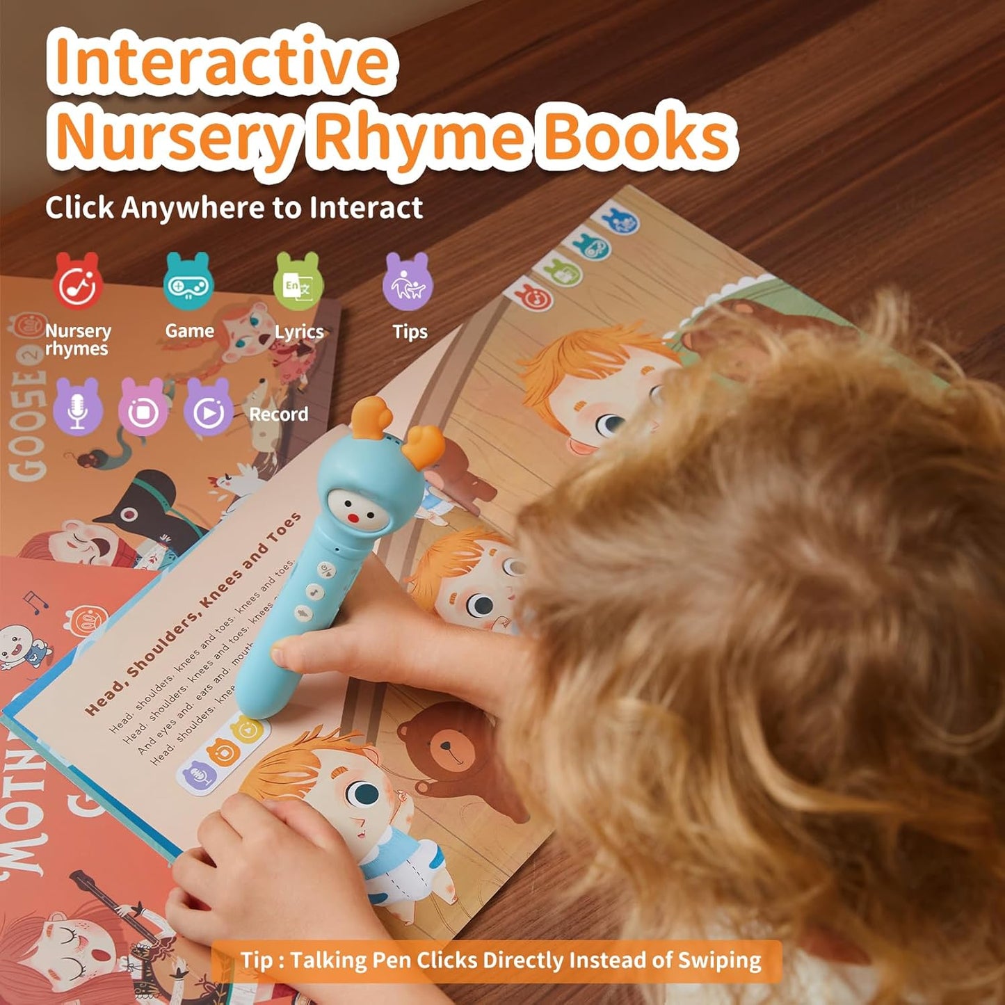 alilo Talking Pen Books Sets for Toddlers 2-6, Kids Learning Electronic Toys, Early Educational Gifts for Boys Girls, with 3 Interactive Audio Sound Books, 100 Talking Flash Cards, Alphabet