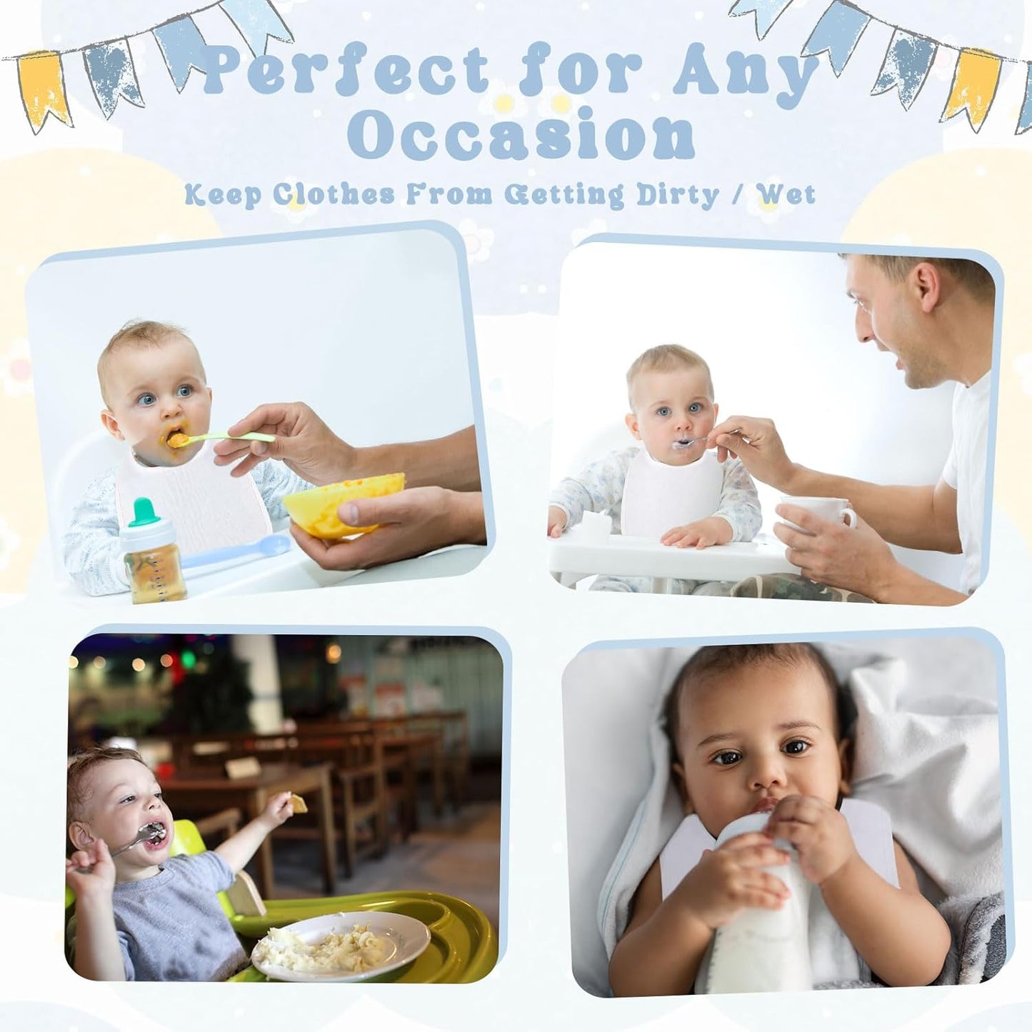Toulite 30 Pcs White Bibs for Baby Washable Reusable Waterproof Cotton Feeder Bibs with Double Sided Design